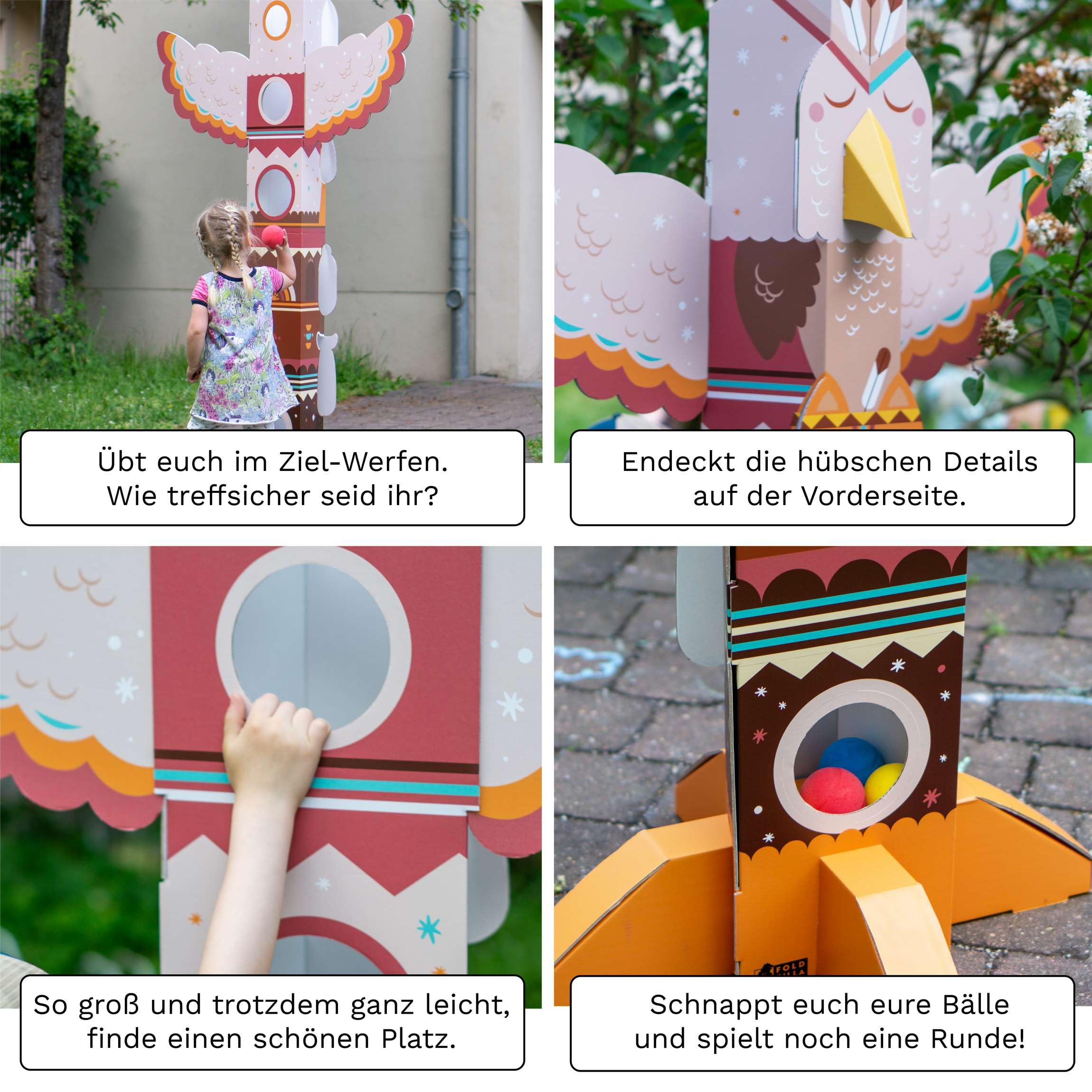 XXL Wurfspiel Totem aus Pappe für Kinder 1,77m hoch - Geschicklichkeitsspiel Bewegungsspiel Totempfahl