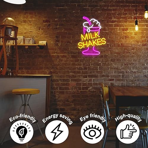 Miniatura 4 de Letrero de neón con diseño de batido de leche, luz LED de neón de té con leche, luz de neón de bebida rosa y blanca, regulable, batido de leche,