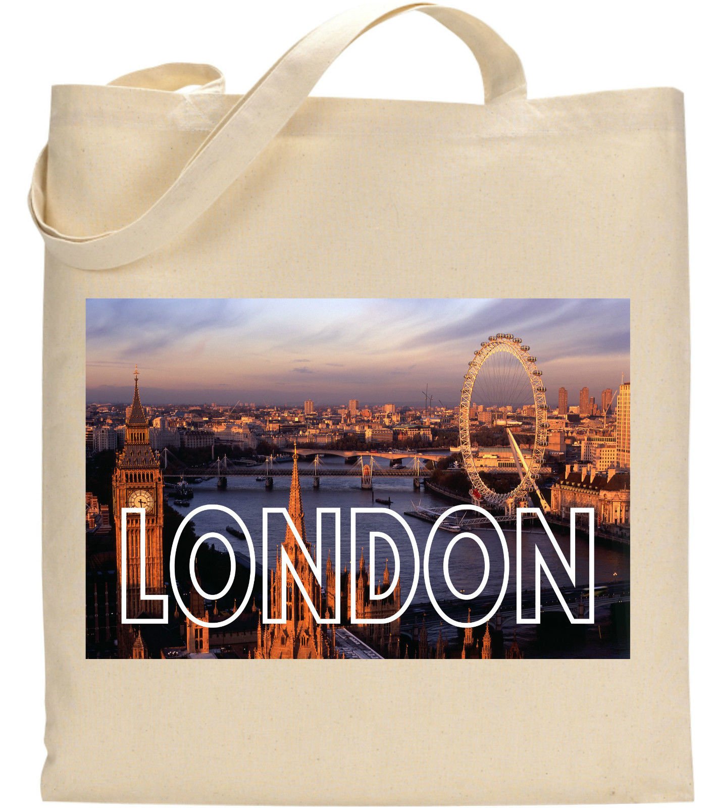 SUPERPRAISELondon Capital City Great Britain London Eyes Big Ben Tourist Christmas Tote Bag - Cotton Shopping Bag