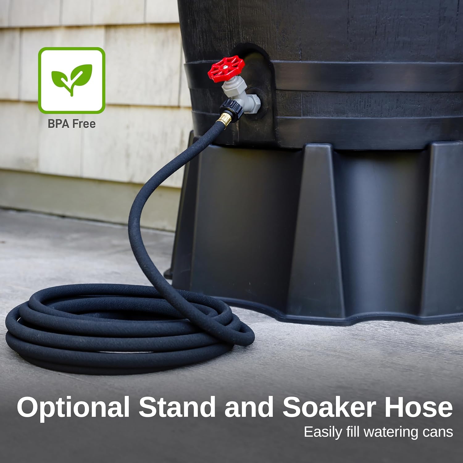 RTS Home Accents 50-Gallon ECO Rain Barrel Made with 100% Recycled Plastic, Flat Back Rain Water Collection Barrel, Link Kit Included, Black (2 Pack)