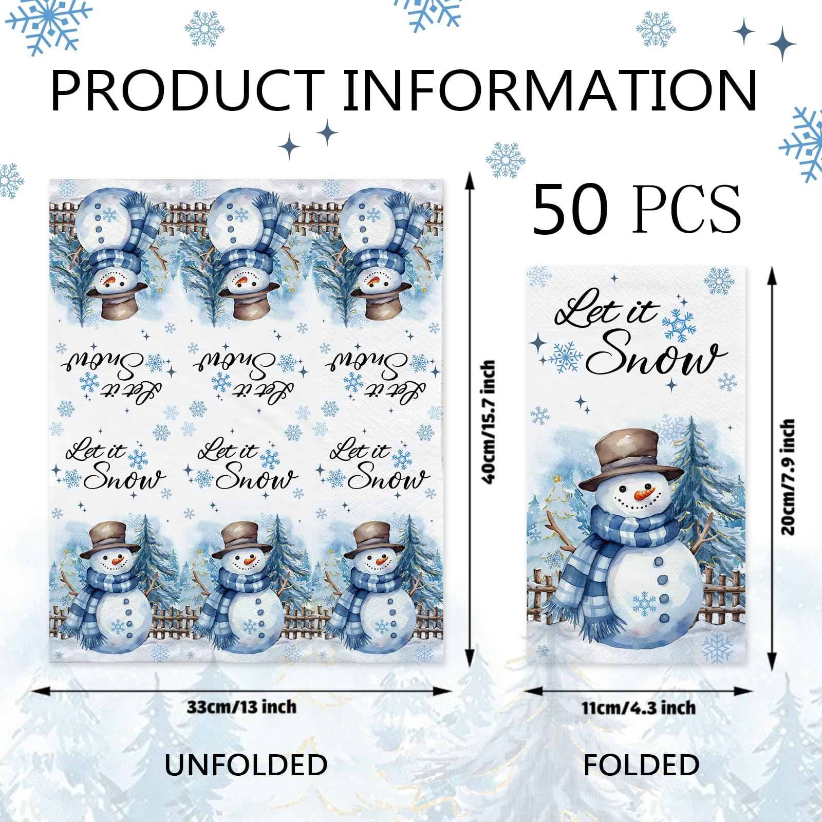50 servilletas de Navidad para invitados de 2 capas, toallas de mano decorativas de papel para baño, cocina, muñeco de nieve, servilletas de mano desechables para invierno, Navidad, fiestas, baby
