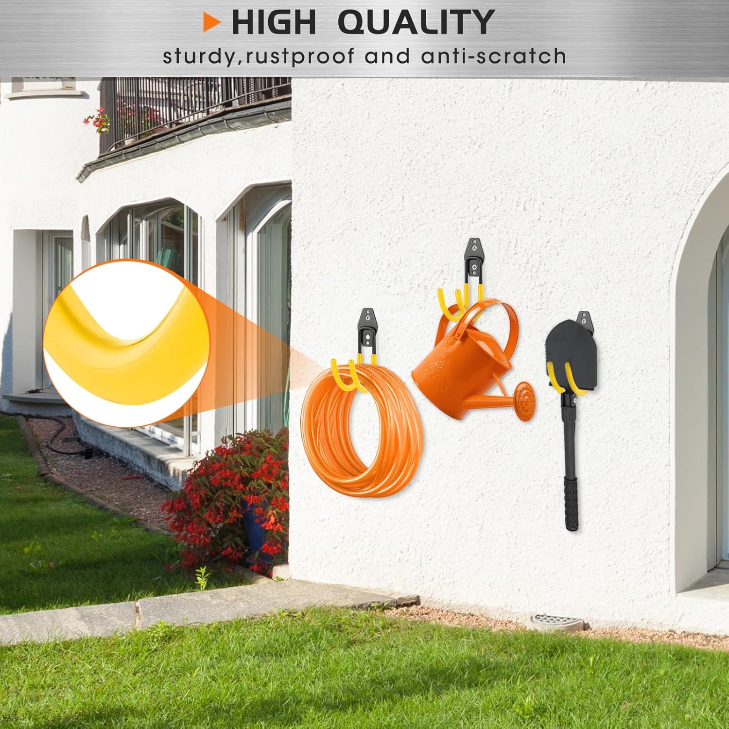Garage Hose Hooks Wall Mount, 6 Pack Heavy Duty Storage Hooks for Garden Tools, Wall Hooks for Water Hoses, Brooms, Ladders, Garage Storage, Yellow