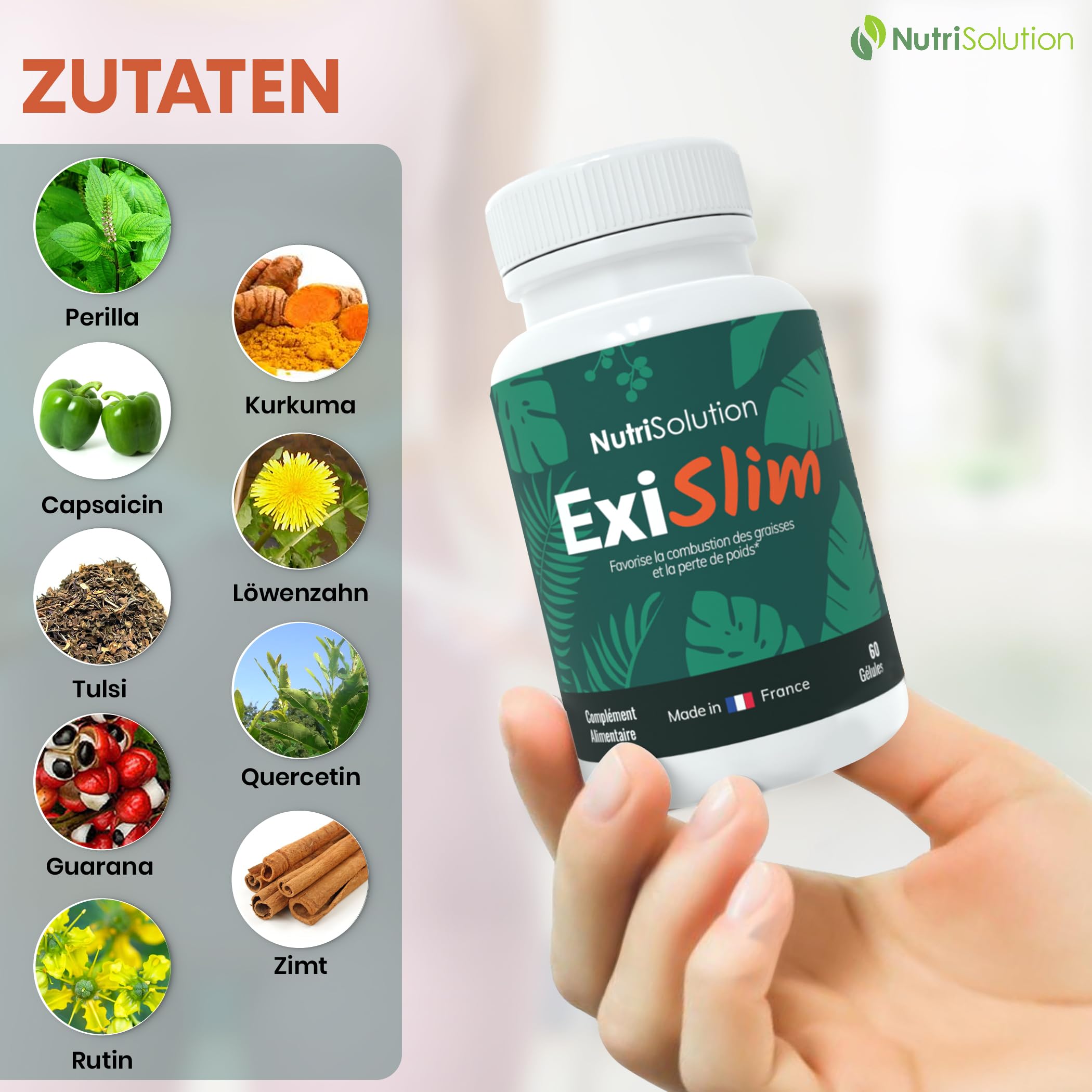 ExiSlim - Nachhaltiges Abnehmen, Stoffwechsel anregen, Enthält Perilla, Curcuma, Vegan, Fettverbrenner, Schlankmacher, Schnell Abnehmen, Starker Fatburner (1)