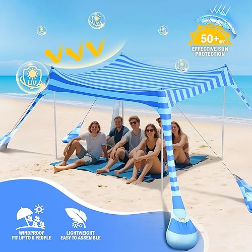 Miniatura 2 de 2PM SPORTS Tienda de campaña de playa con protección UV UPF50+, refugio grande para exteriores, refugio de playa grande para la familia, picnic,