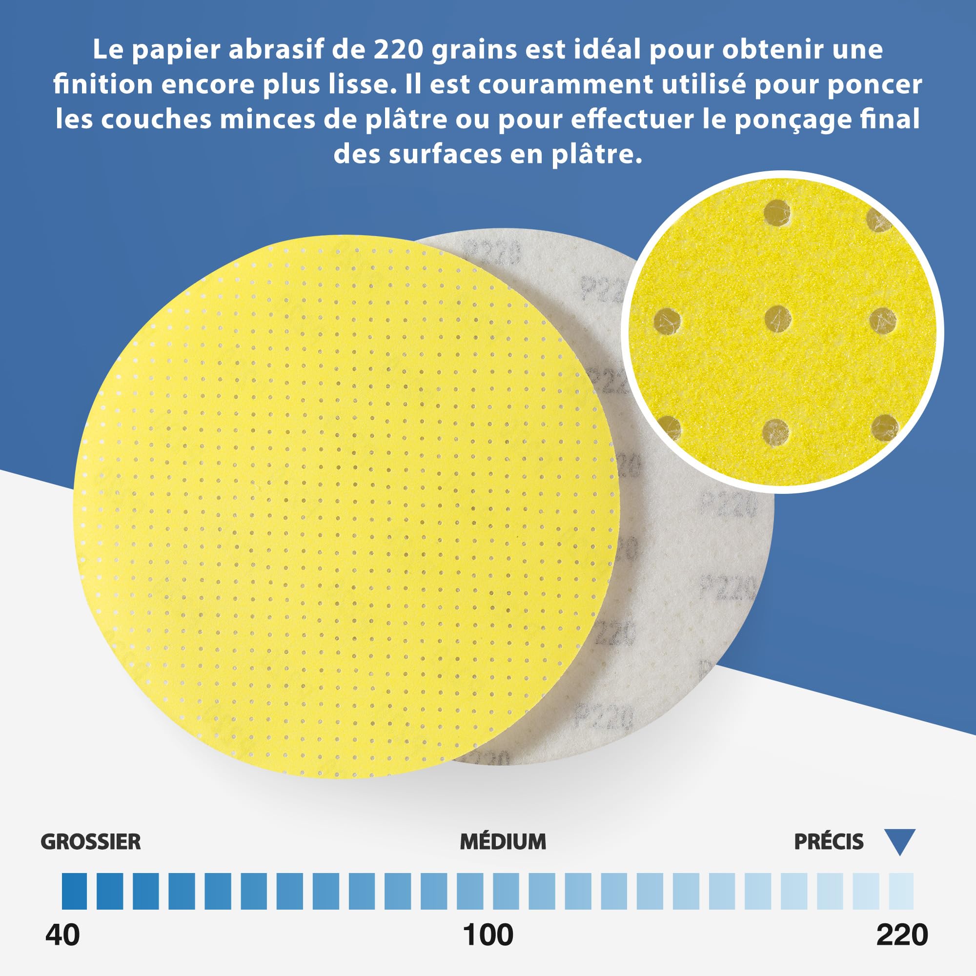 Selead Papel Abrasivo 225mm Abrasivos Permanentes 25 Piezas Grano 220 Discos Abrasivos Hojas Abrasivas Perforadas Drywall Sander