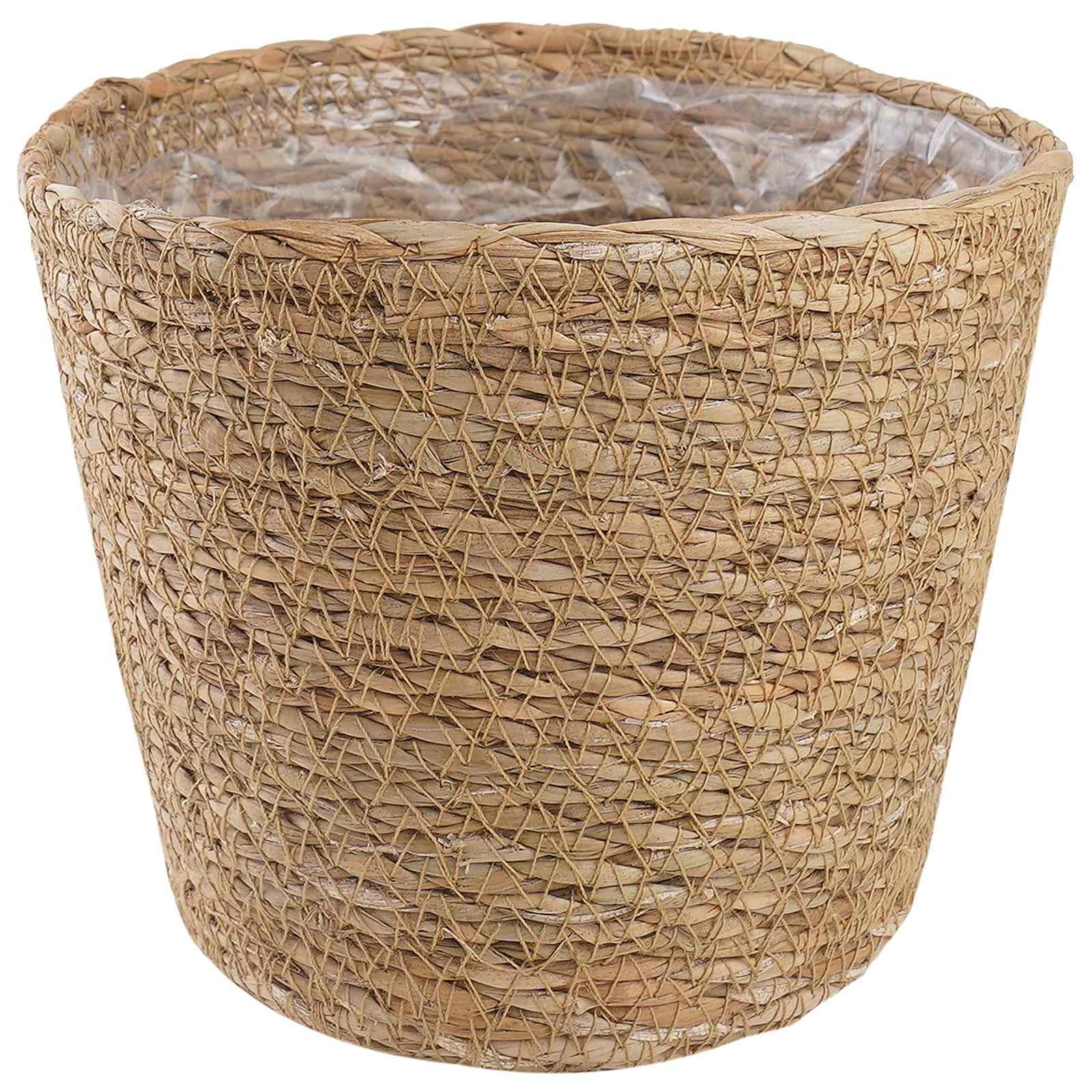 Paniers à Plantes en Herbe de Mer Lot de 3, Cache-Pots Tressés à la Main Style Naturel et Bohème pour Intérieur et Extérieur, Pots Cylindriques en Osier pour Salon et Terrasse, Ø26 x 19 cm