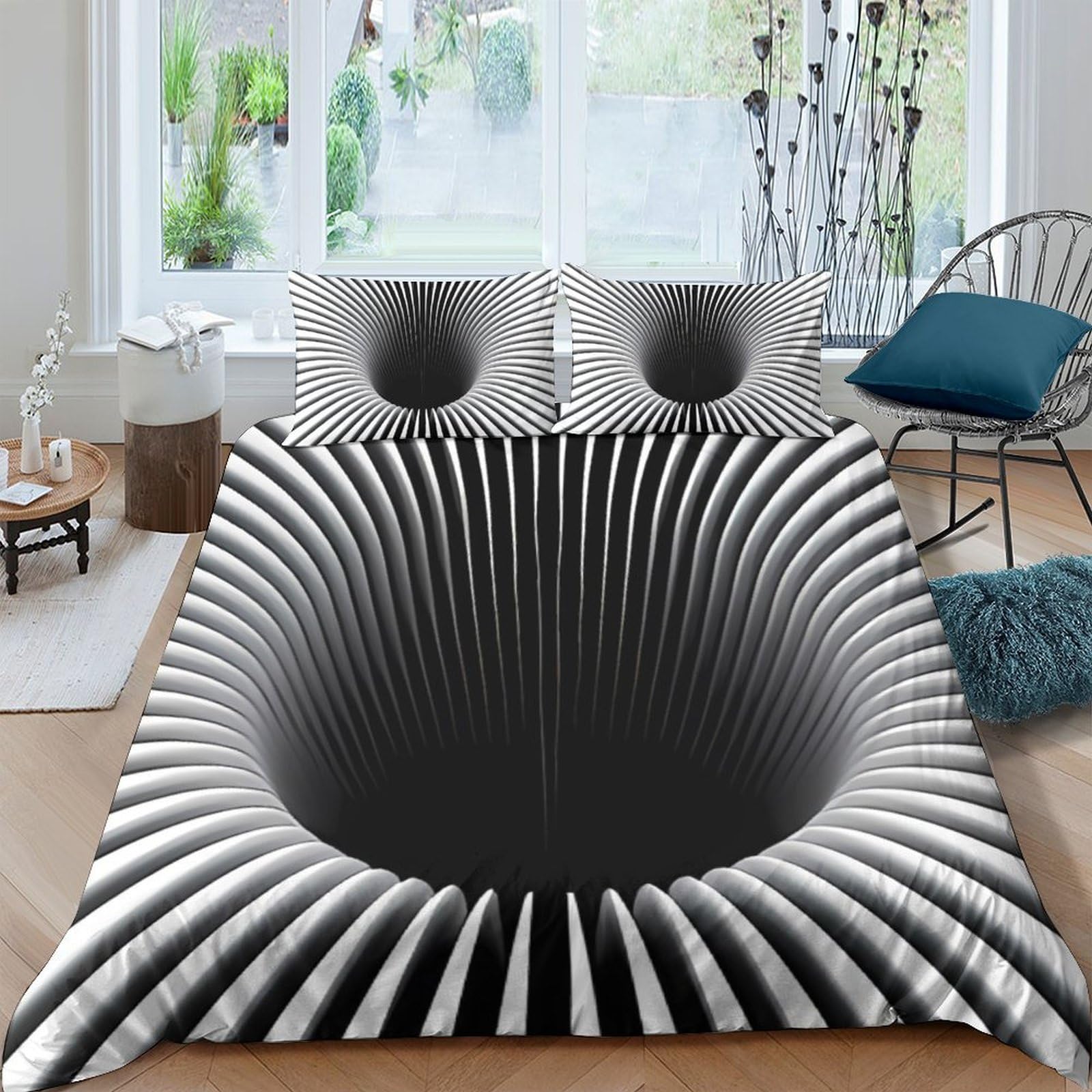 Ctjqhvkz Style-7 3D Printed Optical Tunnel Fitted Sheet Microfiber Soft Black Hole Bed Cover For Bedroom Dorm Mattress Protection Decor Single（135X200cm）