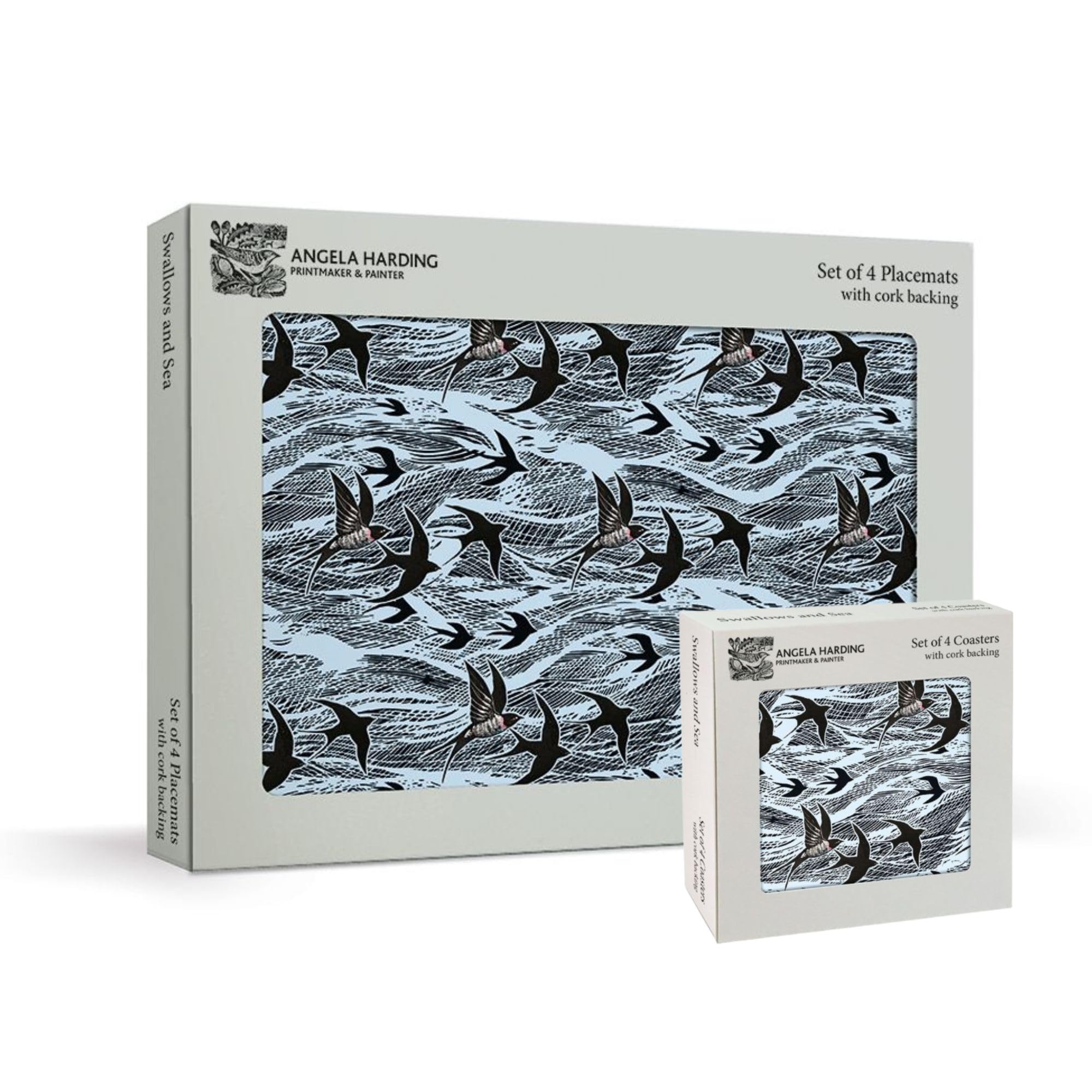 Museums & Galleries Cork Backed Placemats and Coasters Set of 4 - Swallows and Sea Design by Angela Harding - Statement Table Mats for the Home
