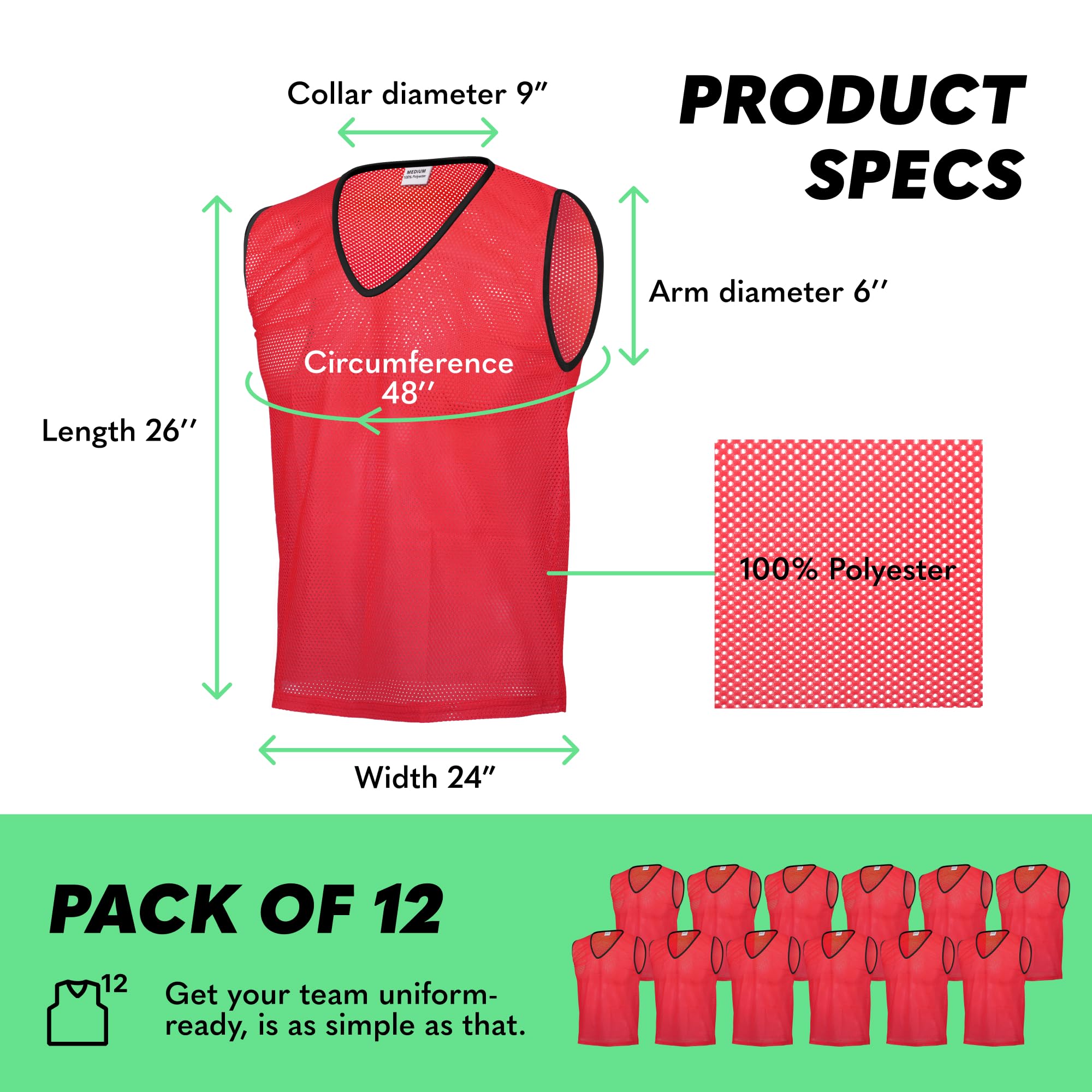 GSi Pinnies deportivos – Paquete de 12 – Tamaño libre para jóvenes y adultos – 5 opciones de color – Chaleco de práctica de fútbol, baloncesto
