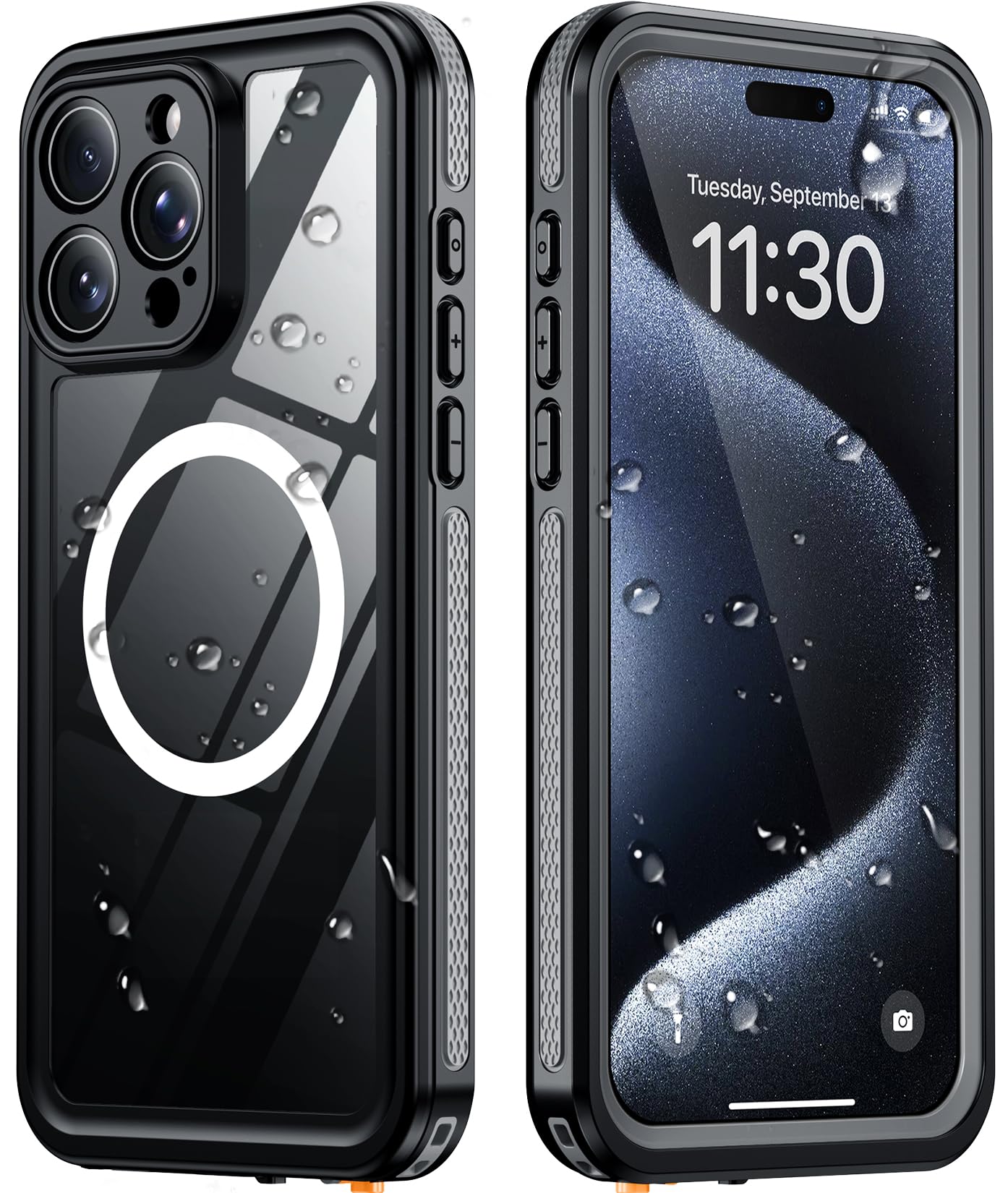 Temdan Designed for iPhone 15 Pro Max Case Waterproof, Black/Clear