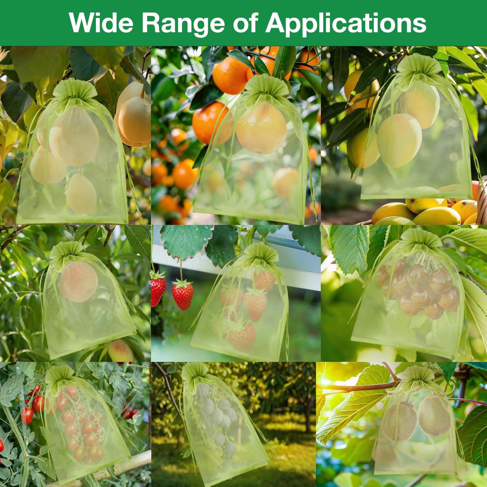 KATELUO Sacchetti di Protezione per Uva 20 x 30 cm, 100 Pezzi Sacchetto di Protezione Della Frutta, Sacchetti Organza con Coulisse per Frutta da Giardino Tengono Lontani Moscerini Vespe e Uccelli