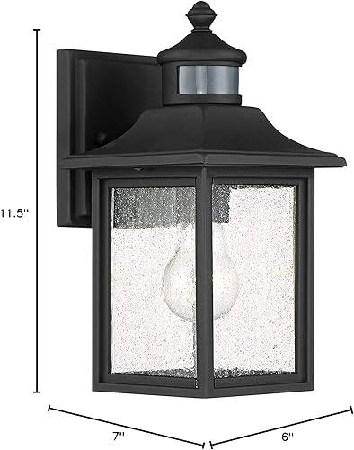 Miniatura 8 de John Timberland Moray Bay - Lámpara de pared industrial para exteriores, acero negro, sensor de movimiento de vidrio semillado de 11 1/2 pulgadas,