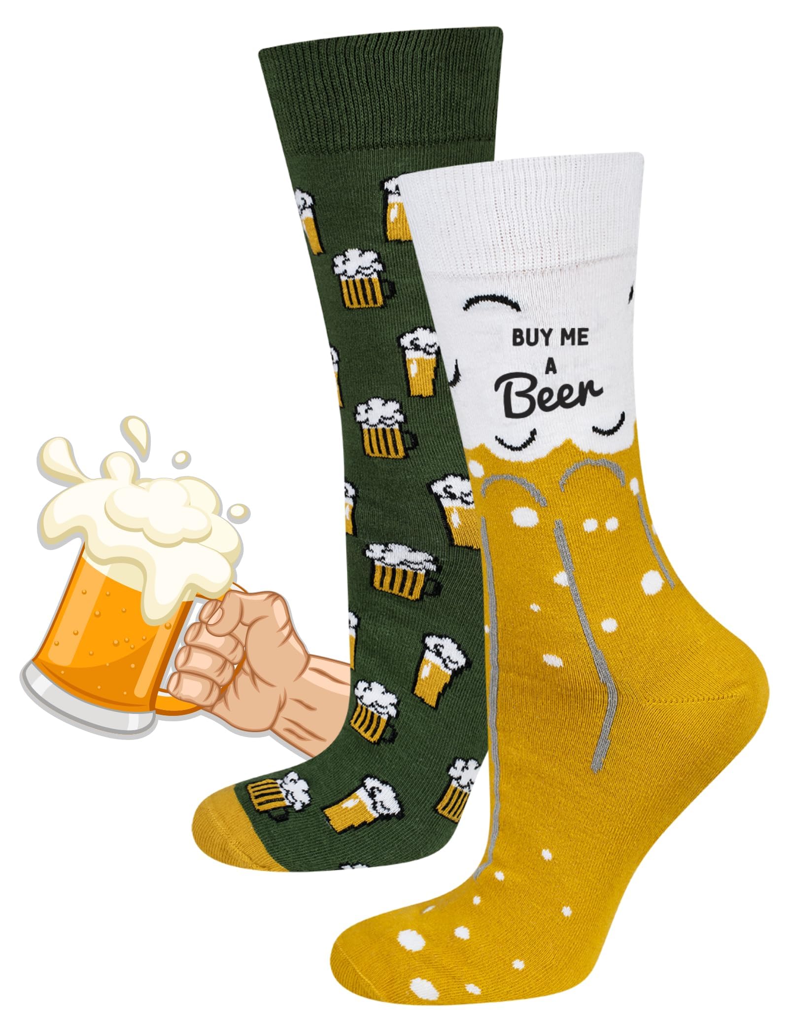 Soxo Men's Yellow Beer Socks Cotton Funny Gifts Colourful Walking Long Sock Funky Accessories 6.5-10.5