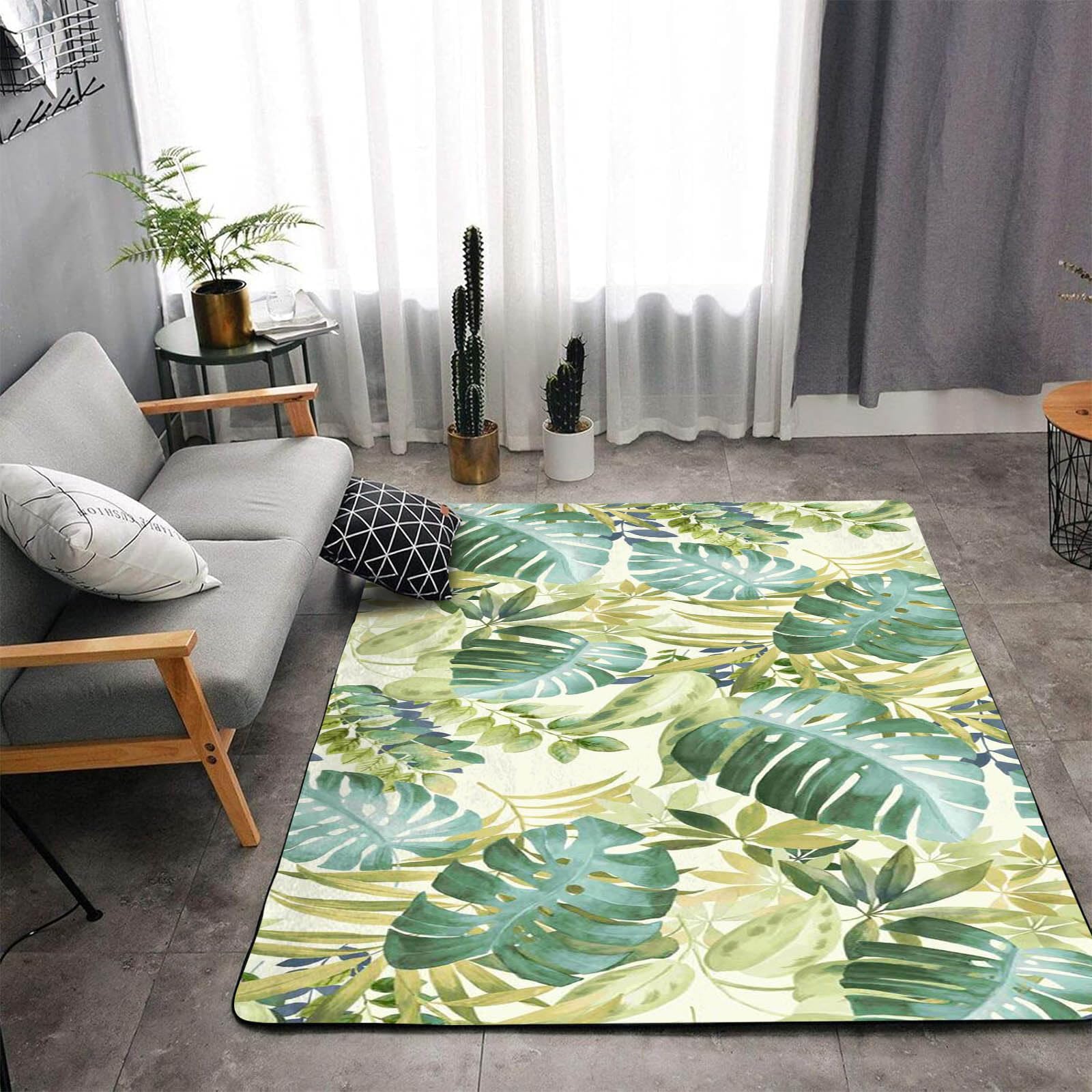 3D Tropen Pflanzen Teppich Kinderteppich Palmblatt Monstera Flanell Teppich Kinder Jungen Groß Kinderzimmer Gaming Teppich Krabbelmatte Kinderteppiche (6,80x120cm)
