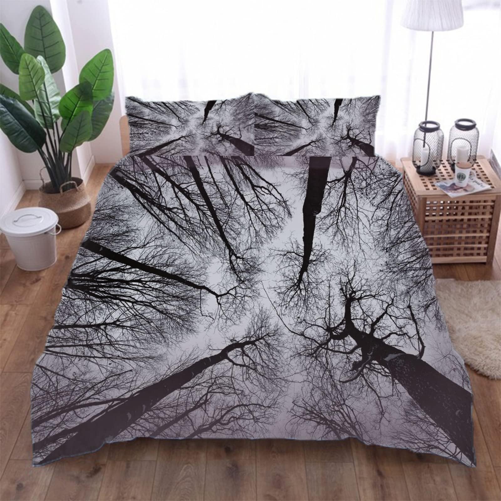 Single Duvet Cover Set, 3D Black Forest Landscape Print Bedding, Comforter Cover Set With Pillowcases Soft Microfiber, 3 Pieces Quilt Cover For Boys Girls Kids, 53x79Inch Zipper Closure