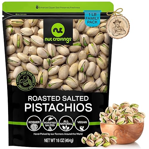 Nut Cravings - Pistachos de California recién tostados y salados (16 onzas - 1 libra) empaquetados frescos en bolsa resellable - Snack de nueces -