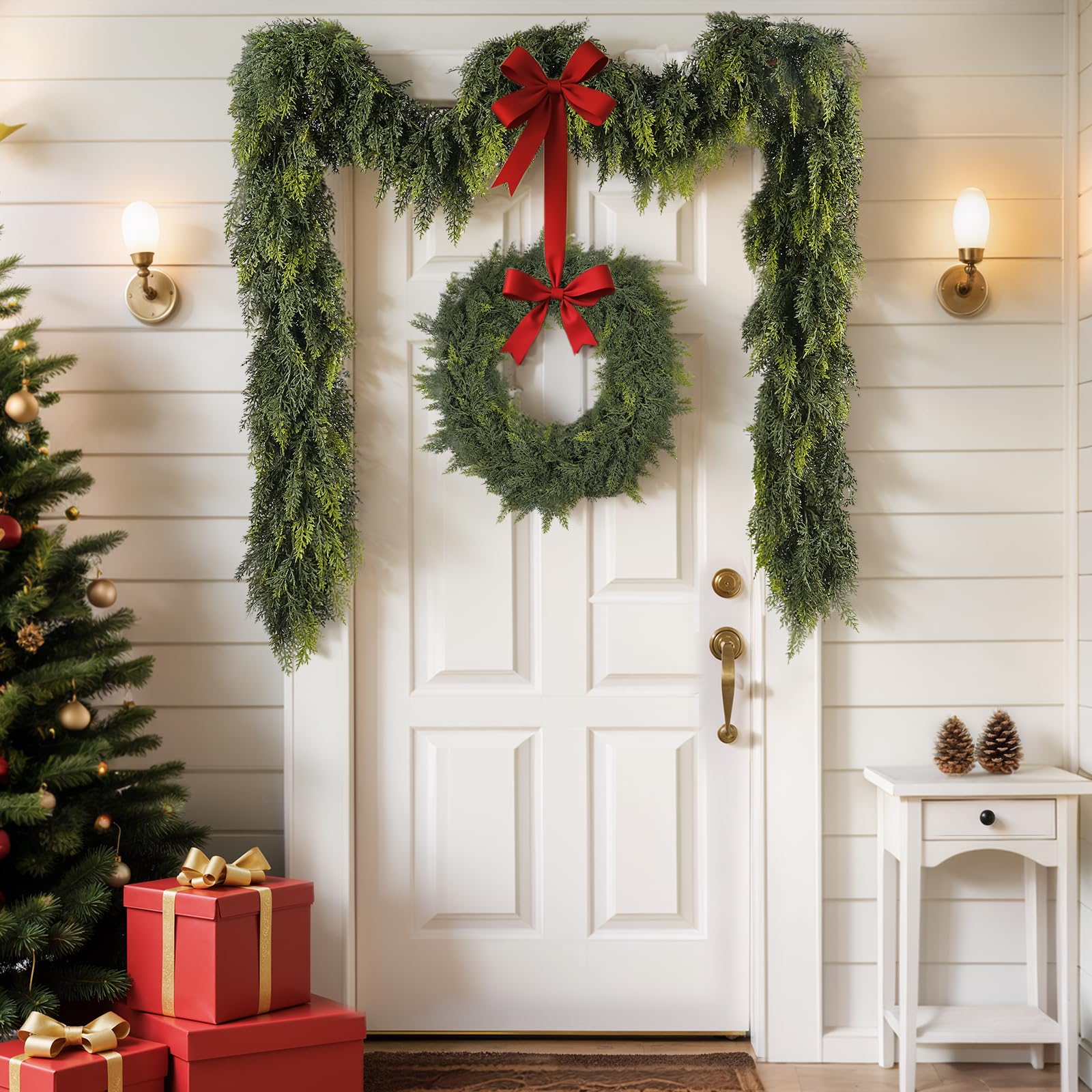 Guirlande de Noël artificielle de 1,8 m pour cheminée, escalier, porte d'entrée, décoration d'arbre de Noël