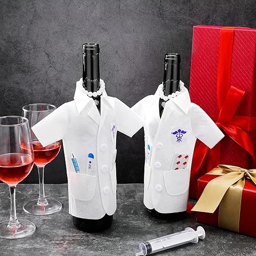 Miniatura 10 de Geiserailie 3 piezas de bata blanca regalos de ceremonia para botella de vino, bolsa de fieltro para vino, regalos para enfermeras, regalos para