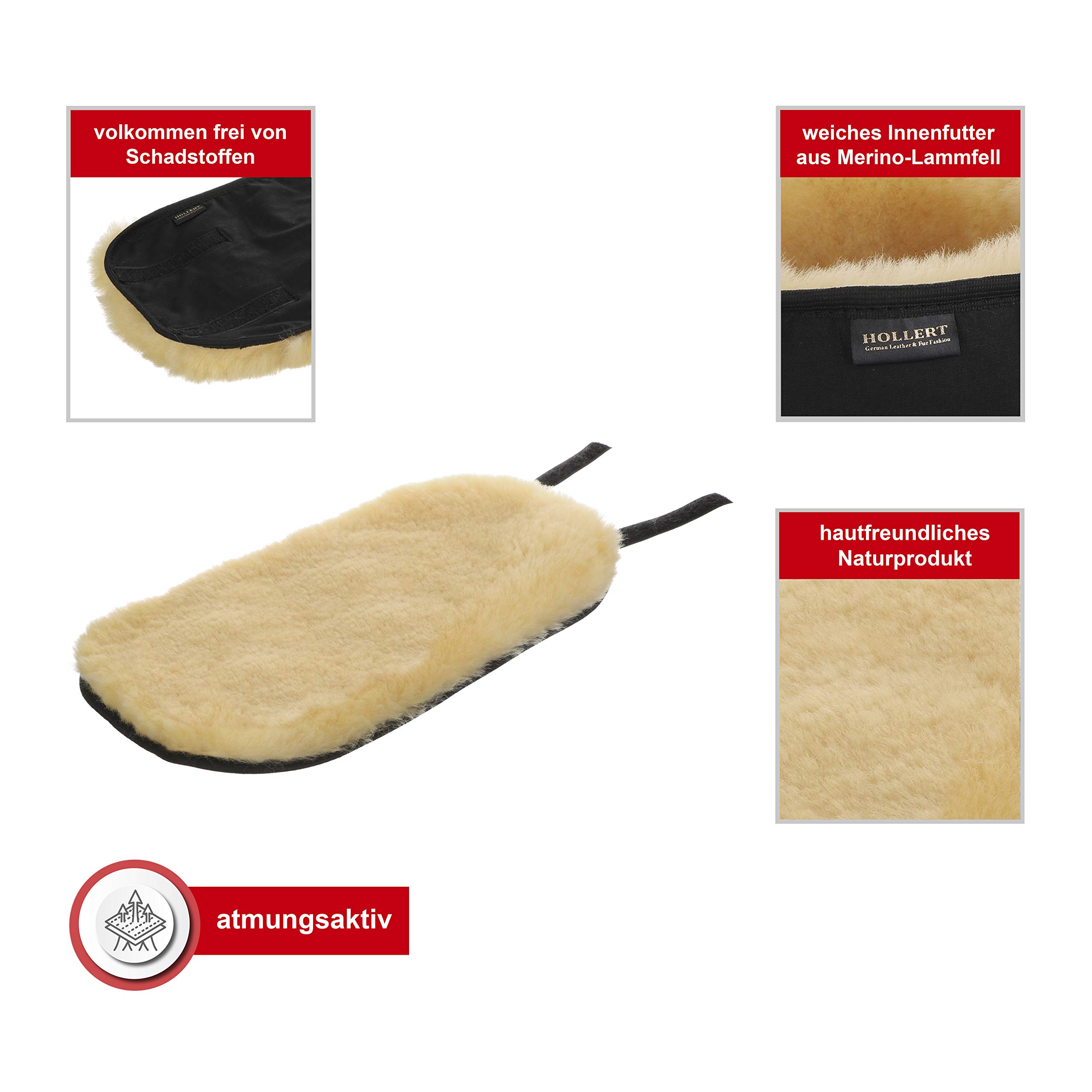 Hollert Lammfell Ellenbogenschoner Schwarz-Gelb (1 Stück) Gelenkschoner Ellenbogenwärmer 100% Merino Schaffell