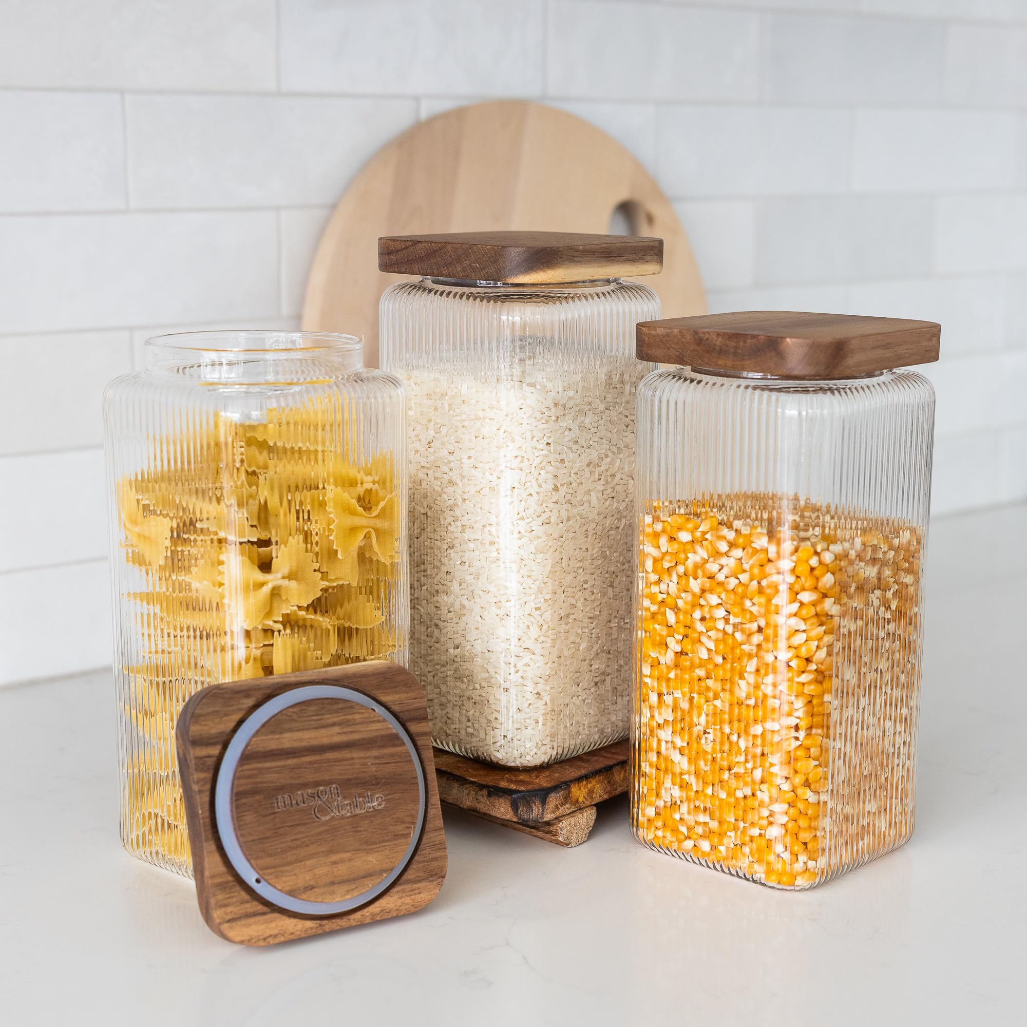 Mason & Fable Bocaux carrés en verre strié (1700ml, 3 pièces, 1700ml, 3 pièces)