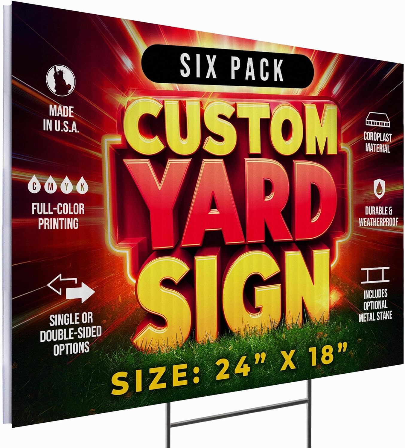 6 Pack 24"x18" Custom Yard Signs with Stakes, Personalized Yard Signs for Outdoors, Customized Full Color Print Corrugated Signs for Business