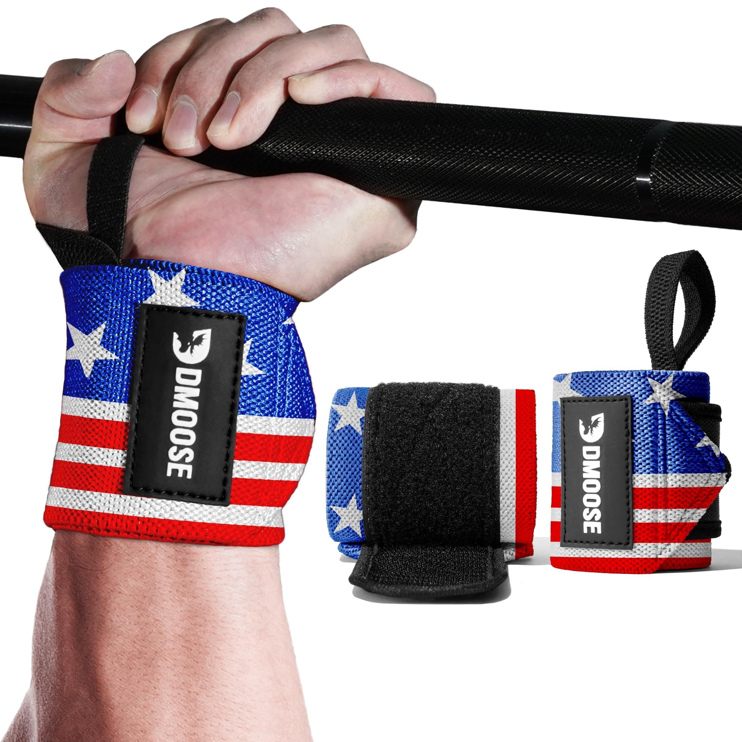 DMoose Fitness Wrist Wraps for Weightlifting, Powerlifting, Strength Training, Benching, Bodybuilding & Crossfit, Thumb Loops with Adjustable Straps, Men and Women