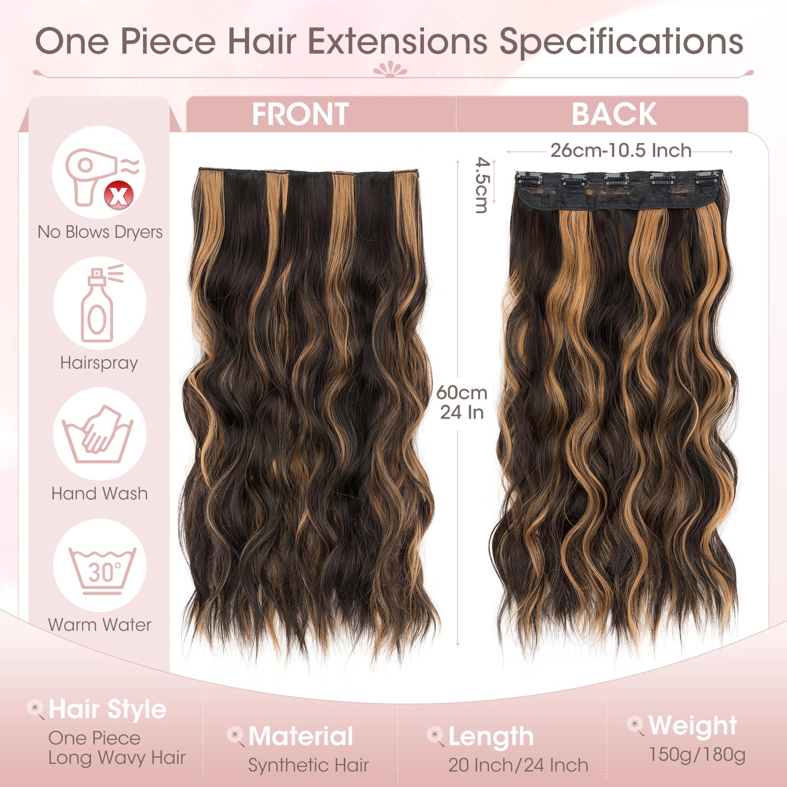 Silk-co One Piece Clip In Hair Extensions Curly 150g Hair Extensions Clip in Hairpieces 5 Clips Wavy Curly Synthetic 3/4 Half Full Head for Laides and Women 20 Inch(50 cm) Light Brown mix Golden Brown - Image 4