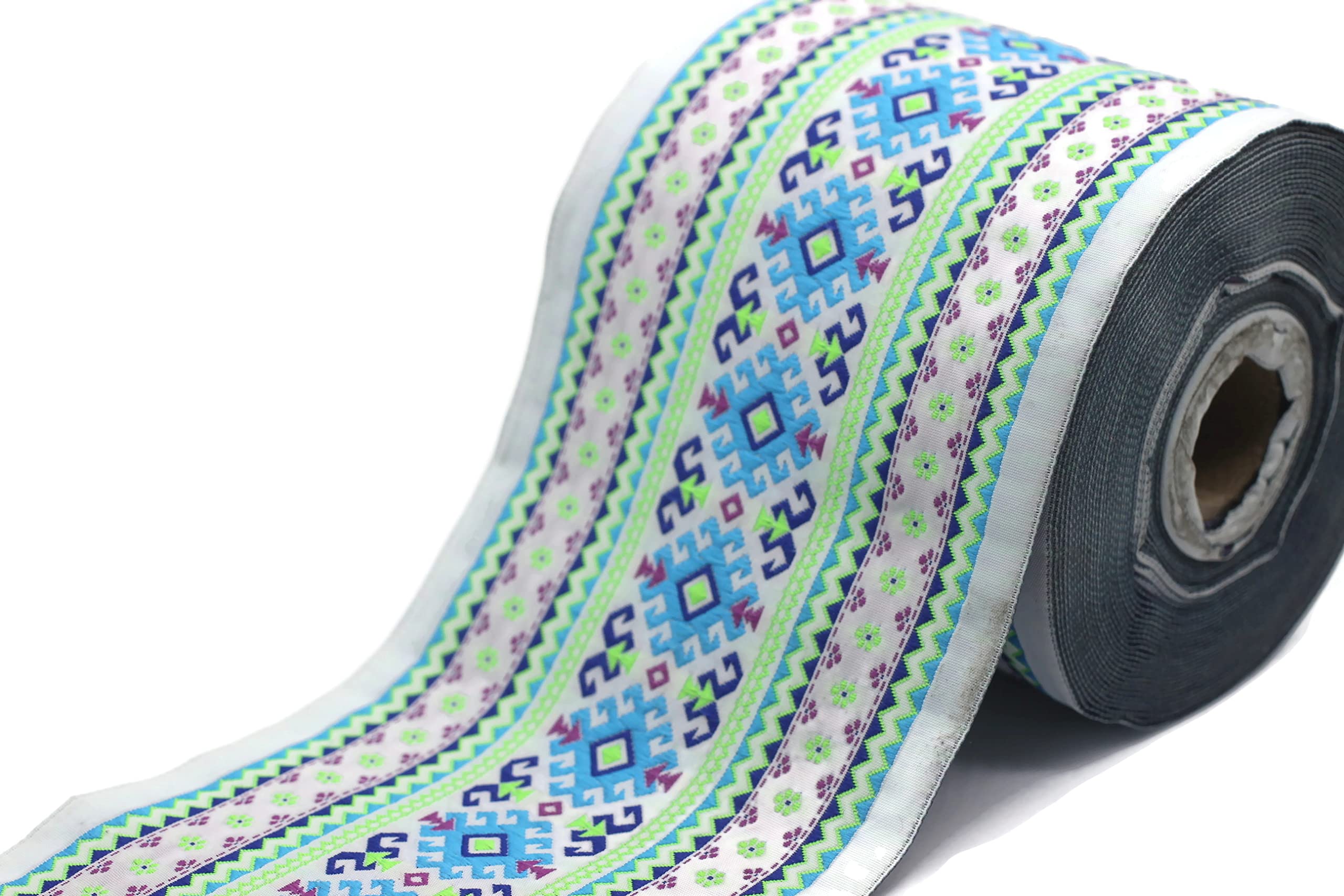 10 mètres de ruban jacquard de style Bleu-Lumiere Vert Mosaique des rubans de tissu pour artisanat 100mm