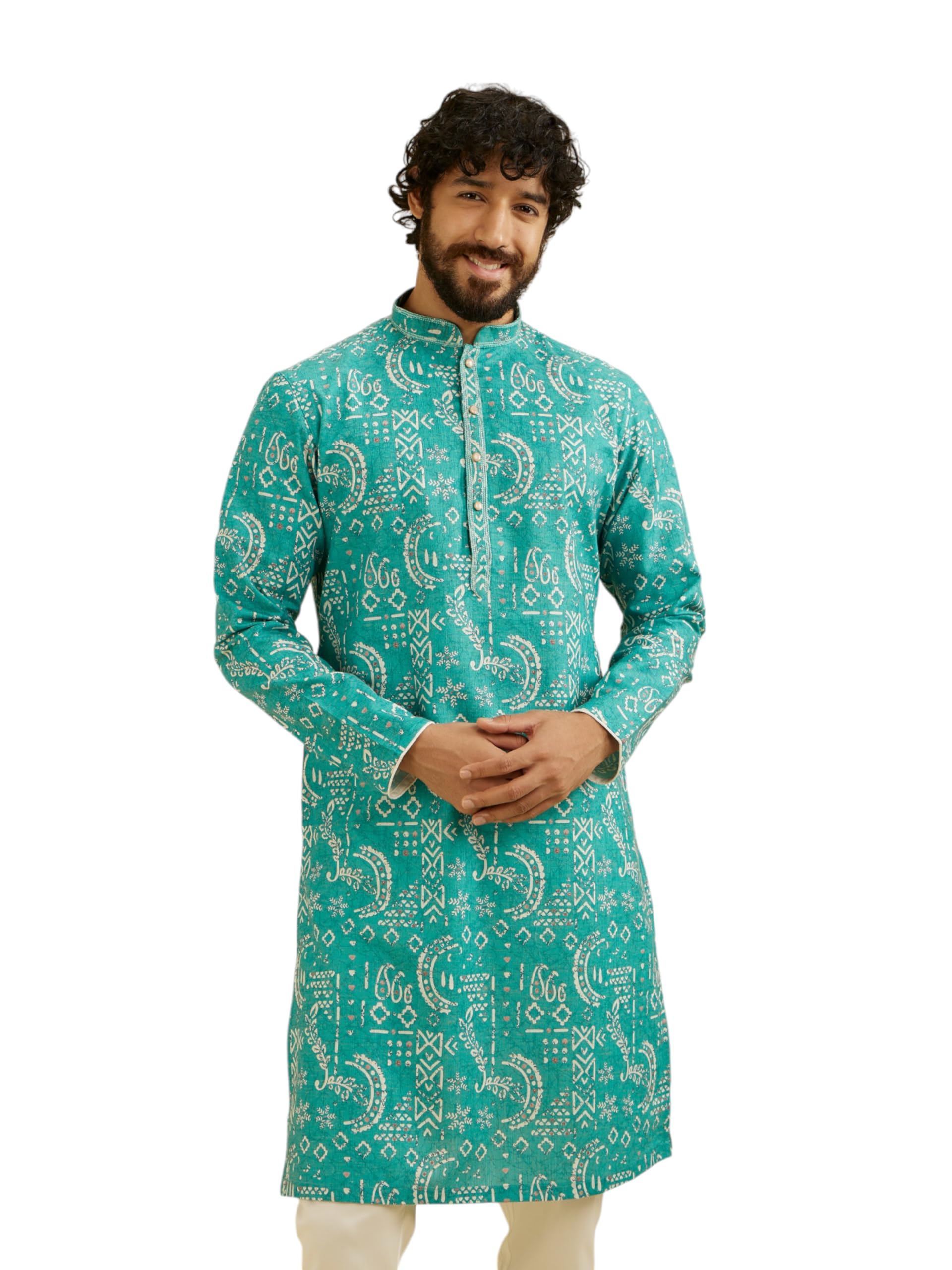manyavar Men's Cotton Blend Printed Kurta (1pc)-picture-13