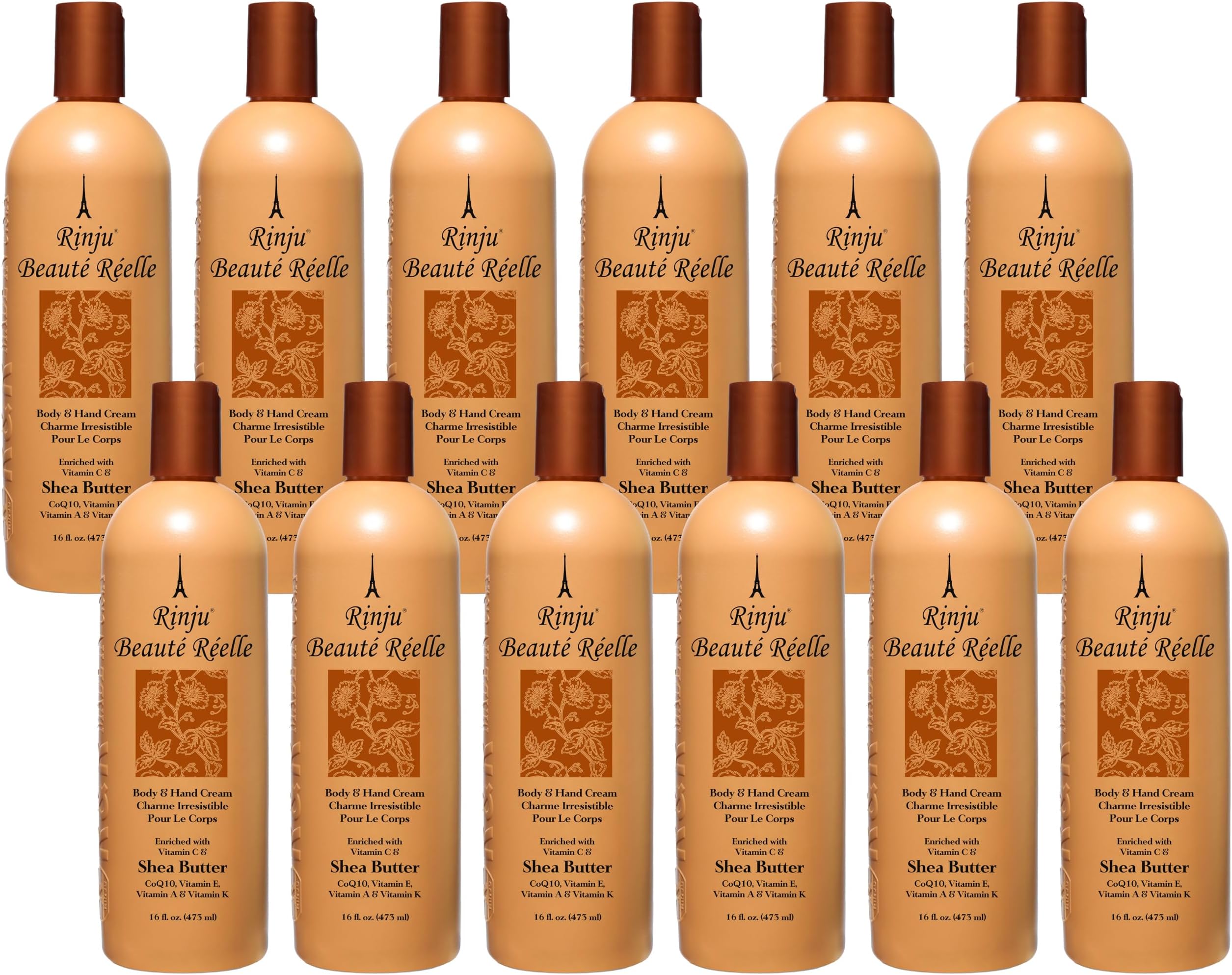 Beaute Relle Body and Hand Cream 16 oz. (Case of 12) - Shea Butter Cream for Dry Skin - Vitamin E, A & K Moisturizer