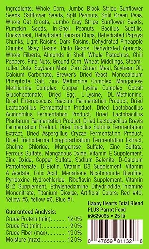 Miniatura 2 de Happy Hearts Total Blend Plus - Alimento para loros con maní, girasol, cártamo y más (25 libras)