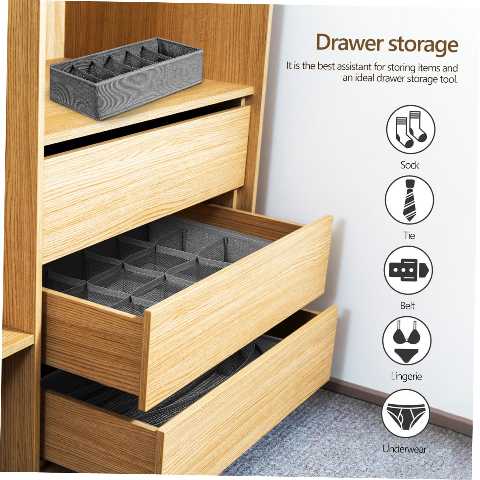 4 Stück Schubladen Organizer aus Kationikstoff mit Pp Panel Waschbare Aufbewahrungsboxen für Socken und Accessoires Multifach Unterteiltes Ordnungssystem für Kleiderschrank