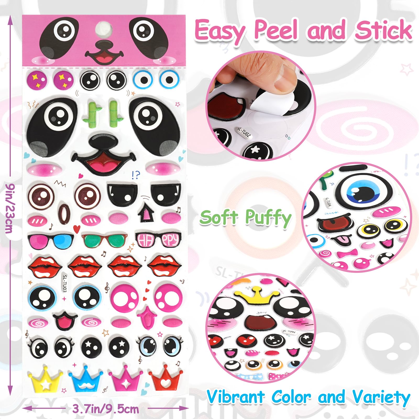 Jactales Puffy Googly Eyes Stickers for Kids Crafts,Sticky Foam Eyeball Stickers,Wiggle Eye Stickers with Mouth Nose - Self Adhesive, Assorted Sizes: Small and Large,Easy Peel and Stick on,4 Sheets - Image 2