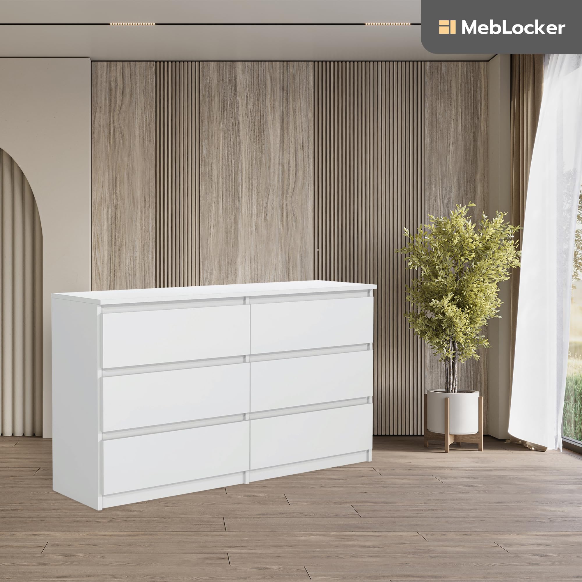 Cassettiera con 6 Cassetti - Settimino 140x80x40 cm - Cassettiera Salvaspazio per la Camera da Letto e Soggiorno - Armadio con Cassetti dal Design Moderno - Bianco
