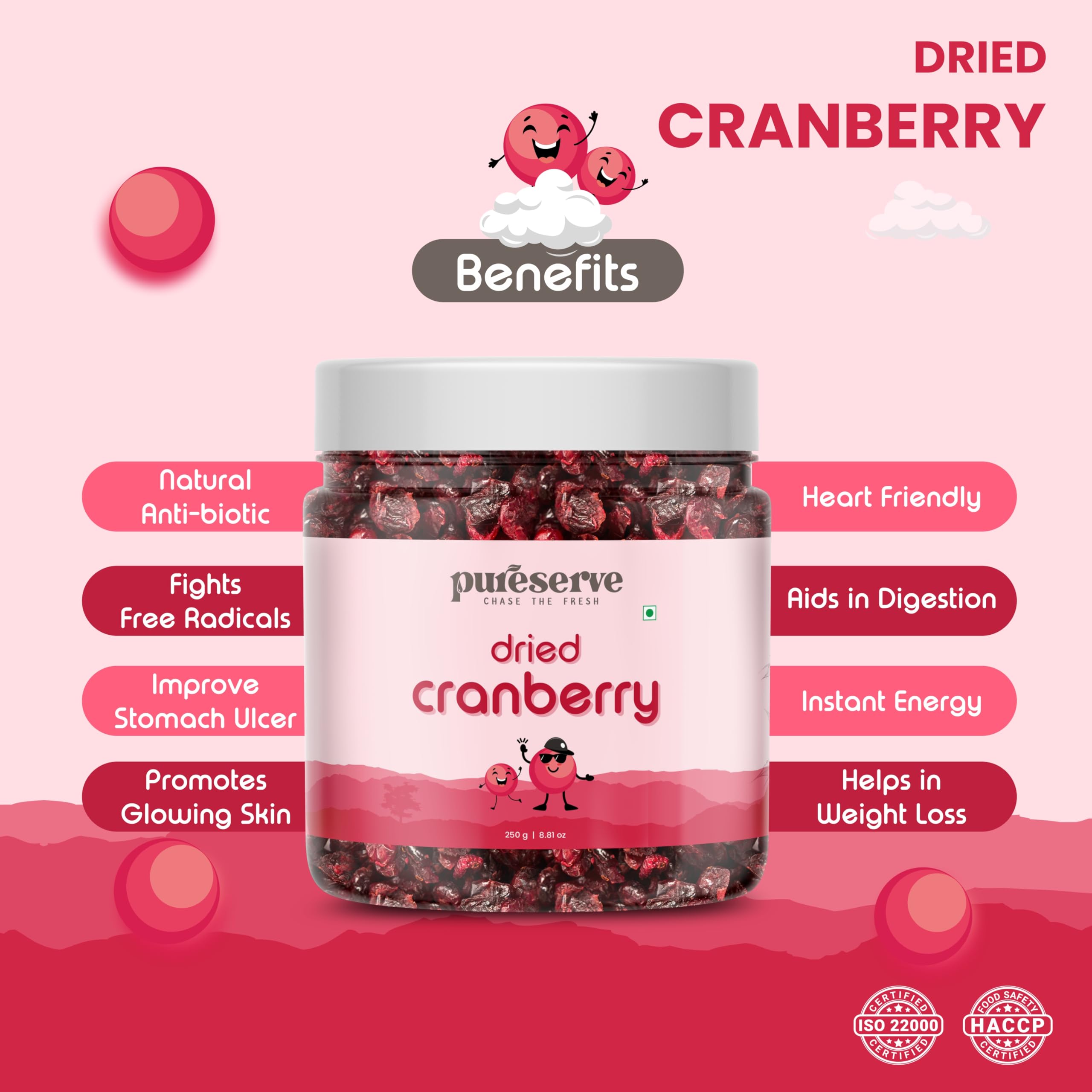 Pureserve Premium Dried Cranberries 250g – Naturally Sweet & Tangy | Antioxidant-Rich Superfood | No Added Preservatives | Ideal for Snacking, Baking & Smoothies - Image 4 thumbnail