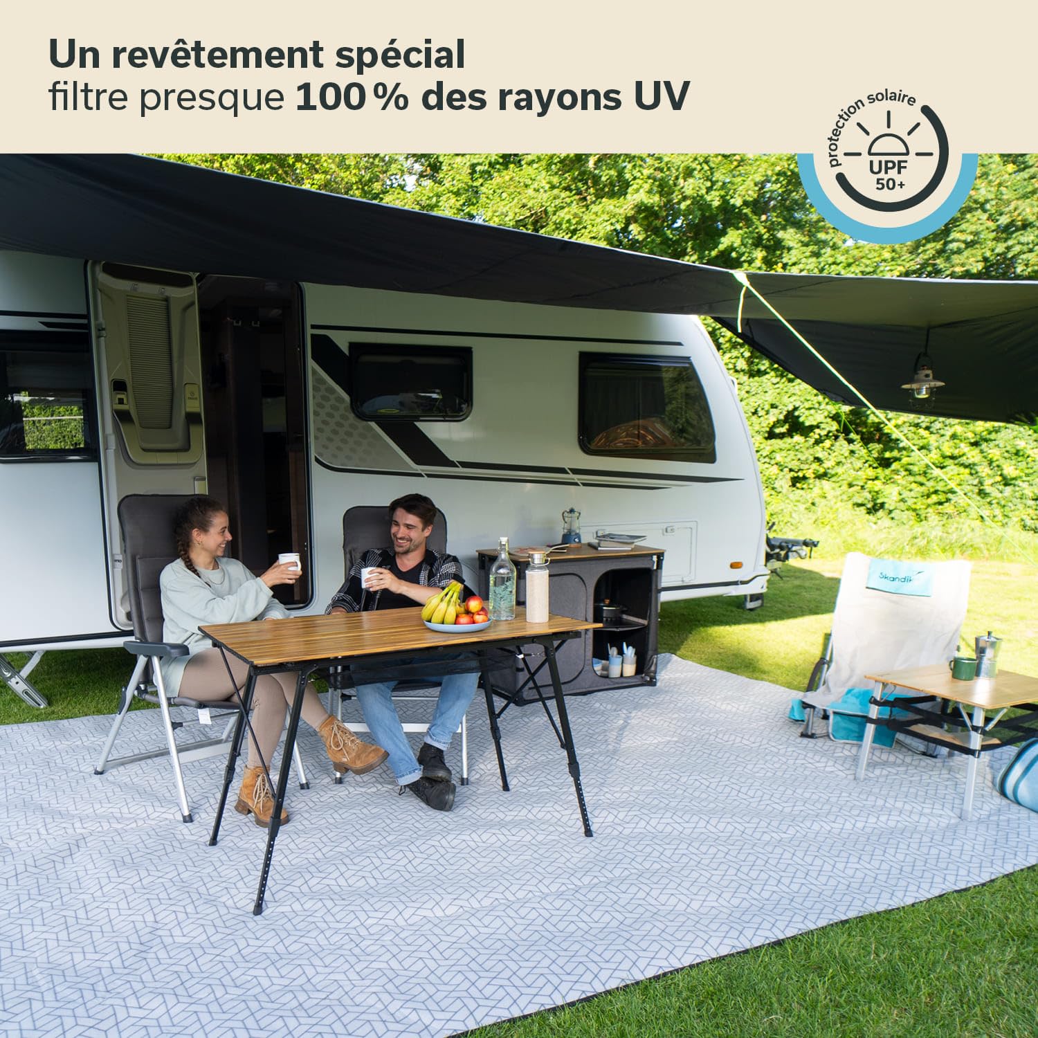 Skandika Auvent Freeway | Voile d'ombrage avec ralingue, Tarp, avancée pour Caravane, Store banne, Protection Solaire UV 50+, Colonne d'eau 3000 mm | Camping-Car, Caravane, Bus, Camping (3 x 2,4 m)