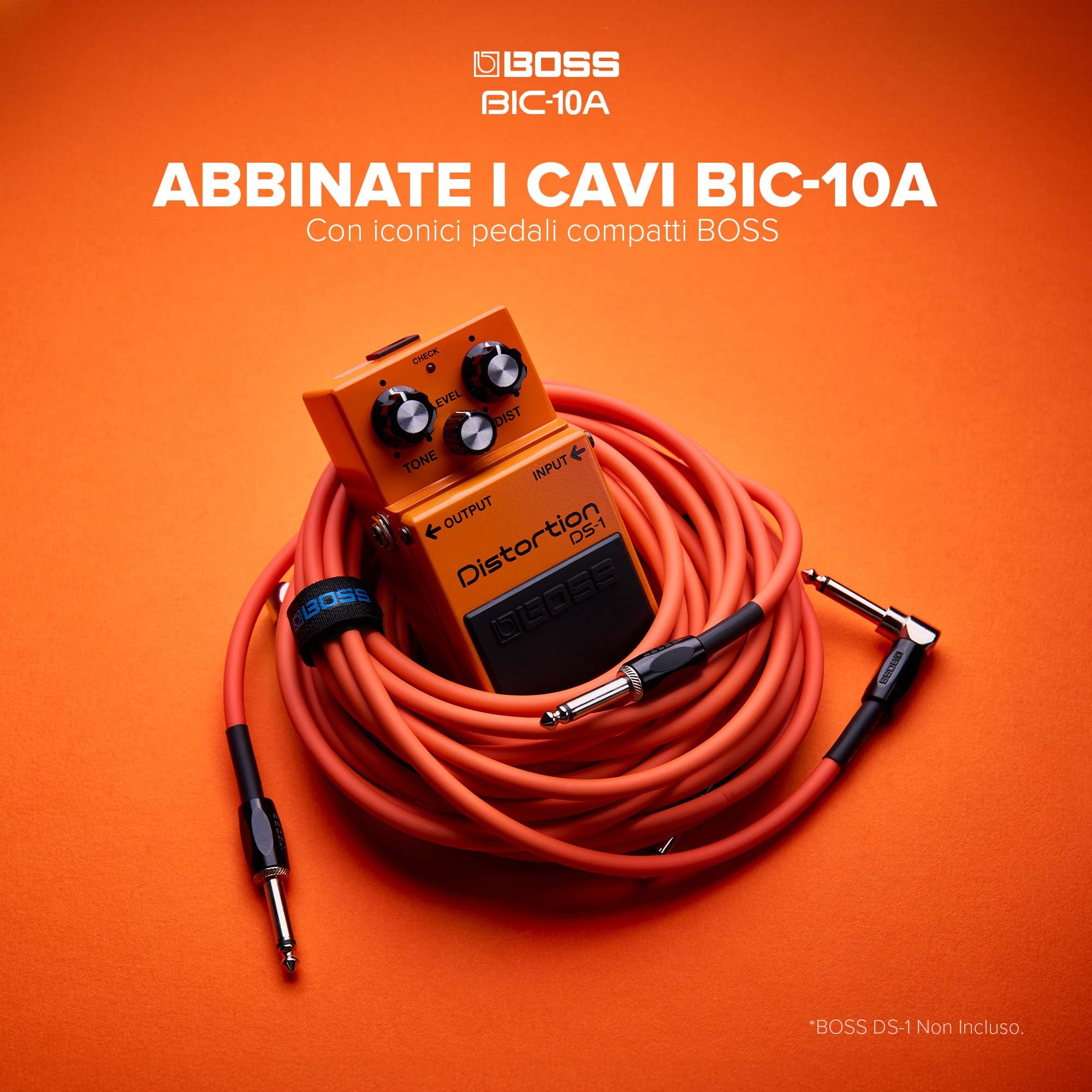 BOSS Serie BIC-10A | Cavo per Strumenti | Connettori da ¼ di pollice Dritto/Angolo Retto | Lunghezza 3 m | Cavi di Alta Qualità per la Chitarra, il Basso e Altro | Robusti e Silenziosi | Rosso
