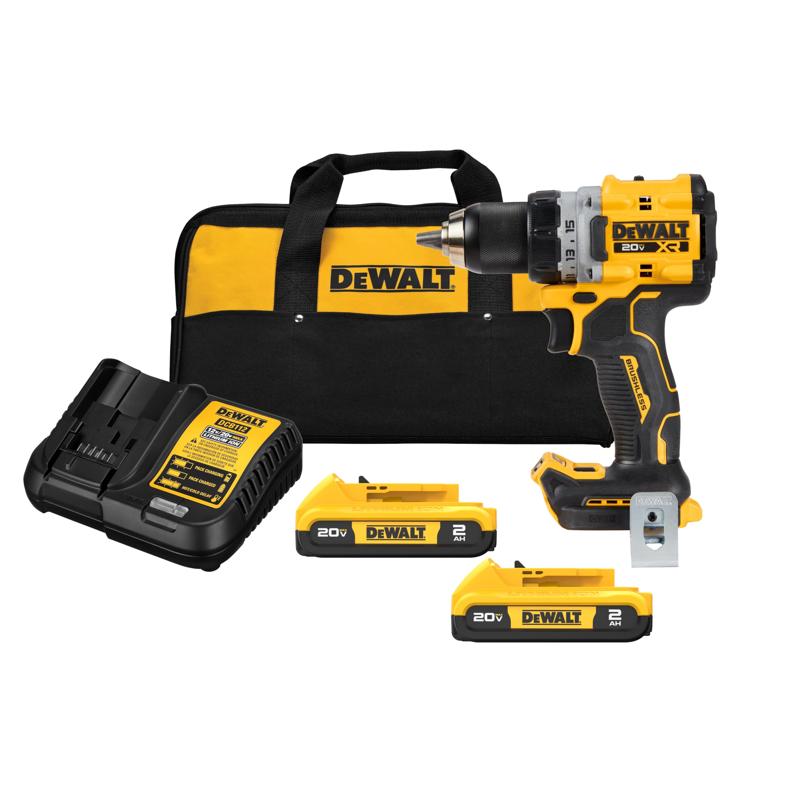 DEWALT 20V MAX XR Cordless Drill/Driver Kit, Brushless, Compact, with 2 Batteries and Charger (DCD800D2)