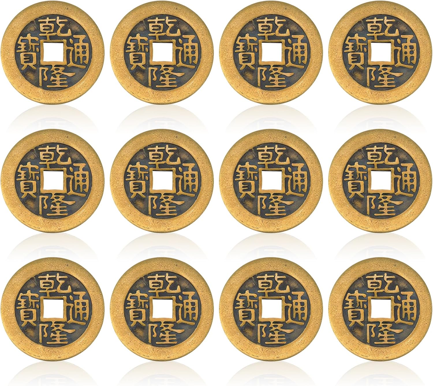 12 Pcs I Ching Coins 1.1 Inch Brass Chinese Feng Shui Fortune Coins Lucky Coin for Divination Good Luck Wealth and Success