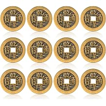 12 Pcs Chinese Feng Shui Coins Brass 1.1 Inch Chinese I Ching Coins Chinese Coins for Divination Good Luck Wealth and Success