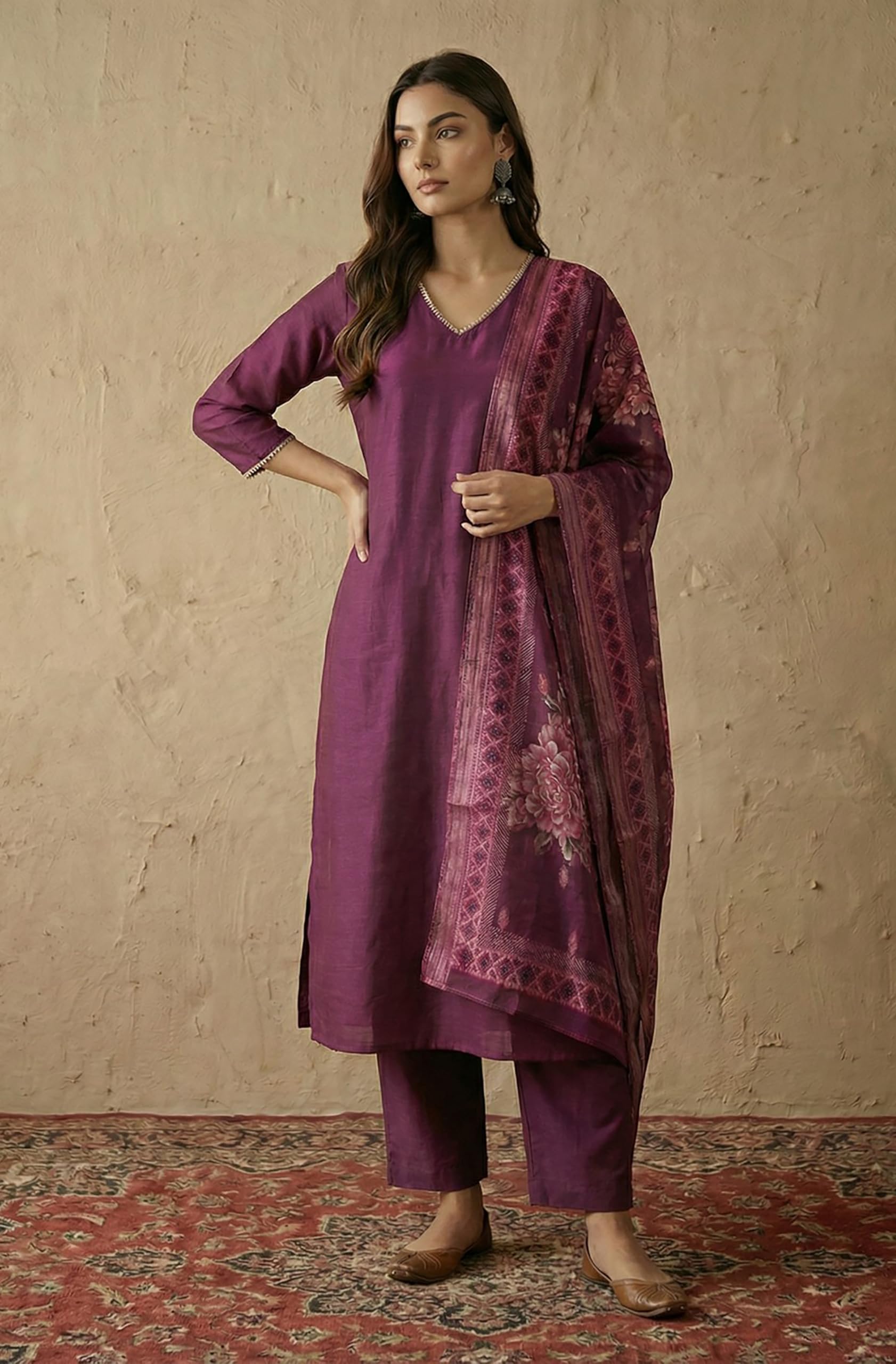 Janasya Women's Silk Blend Straight Kurta Set with Printed Dupatta product image 2
