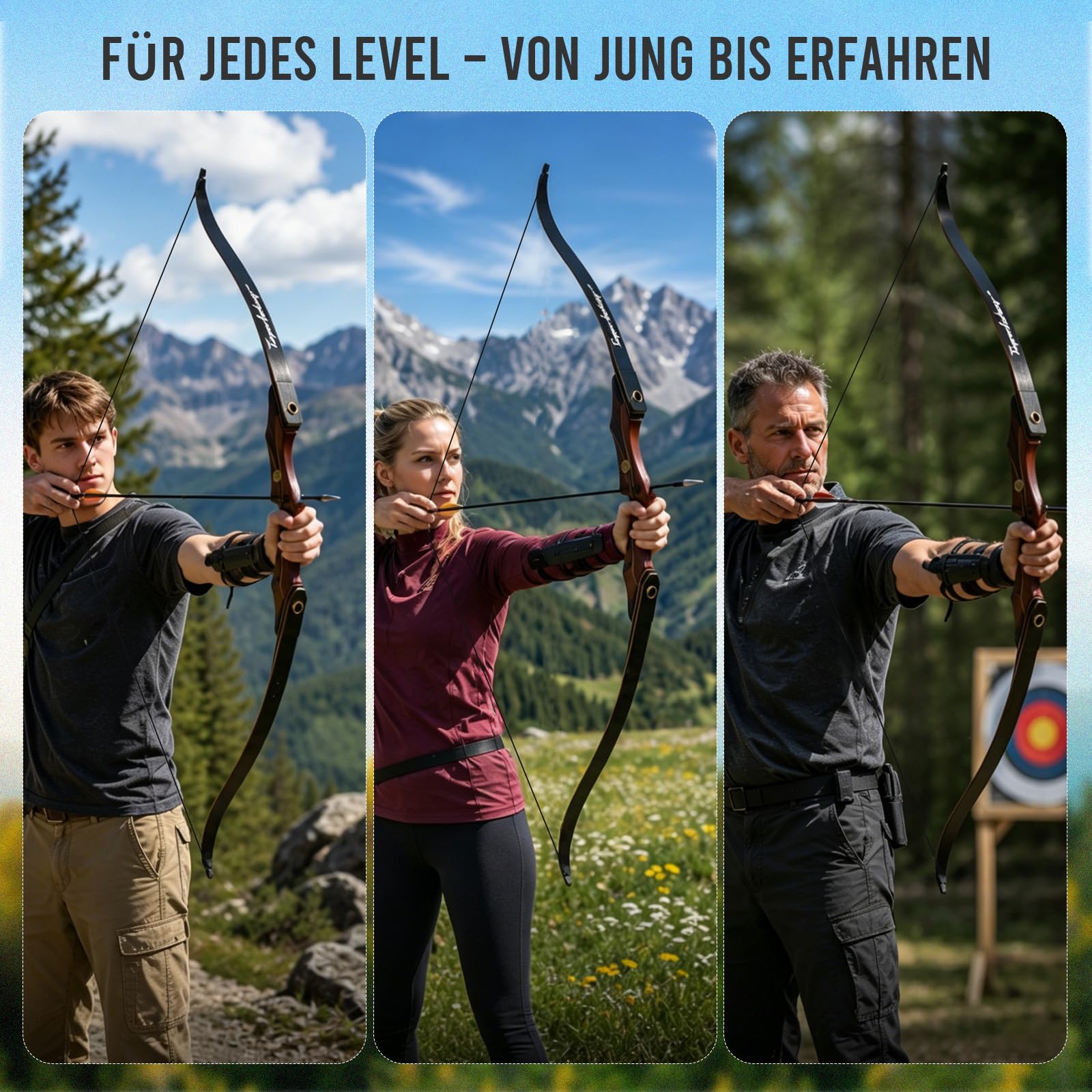 60 Zoll Takedown Recurvebogen für Erwachsene Jagdbogen Bogenschießen Erwachsene Holzbogengriff (25-50 lbs, Links-/Rechtshand) Ideal für Jagd, 3D-Parcours & Zielschießen