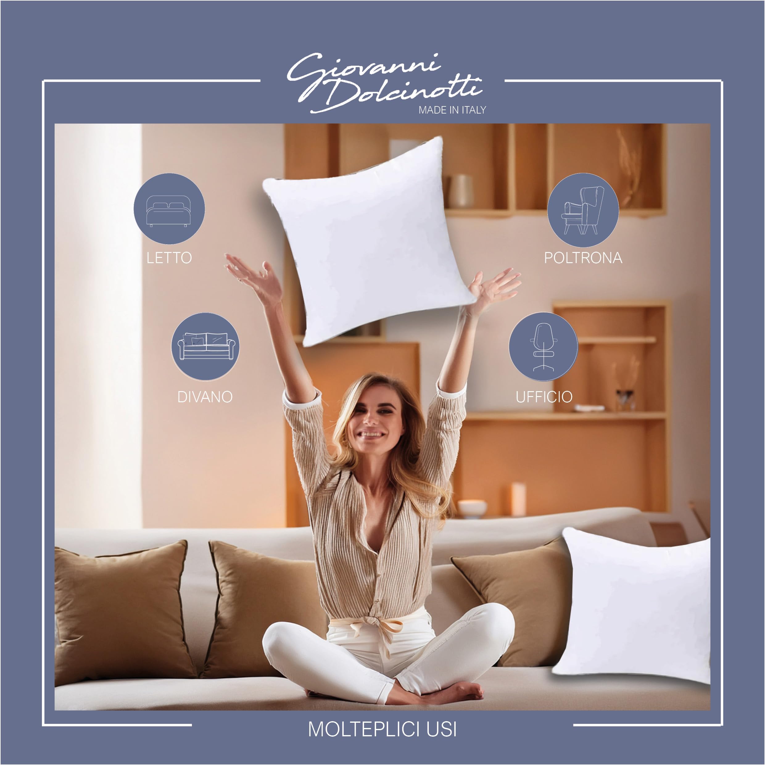 Giovanni Dolcinotti | Set di 4 Imbottiture Cuscini Interni 50x50 - Cuscini per Divano e Letto - Anallergici, Morbidi e Lavabili in Lavatrice - Fibra Siliconata Antiacaro - Made in Italy