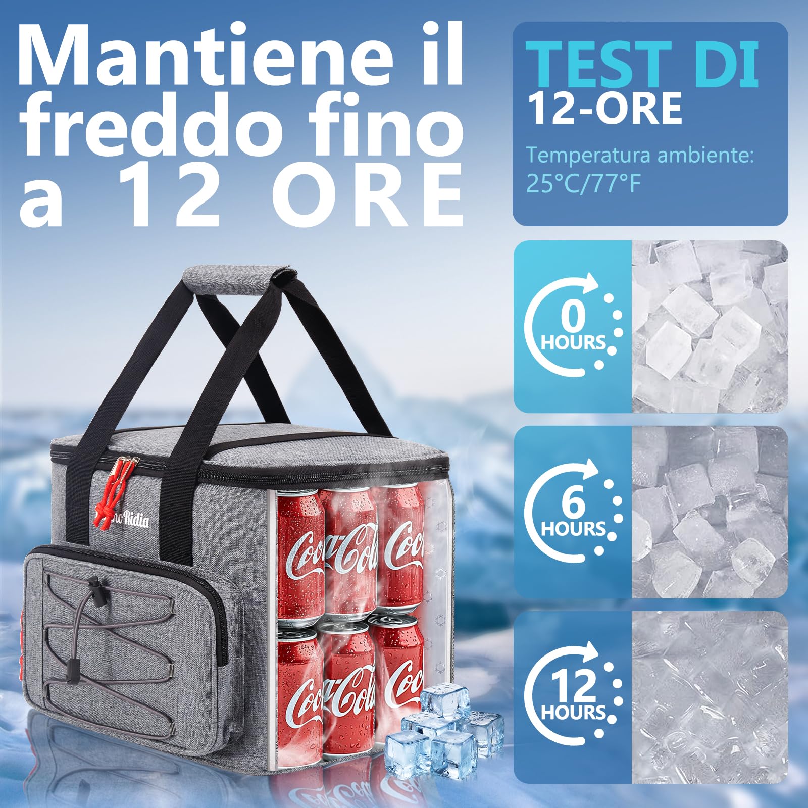 Borsa Termica 10/20/30 Litri, Borsa Frigo per Alimenti Mantenere Caldo o Freddo, Borse Termiche Mare Porta Pranzo Portatile per campeggio Spiaggia Grigliate Picnic Escursionismo Grigio