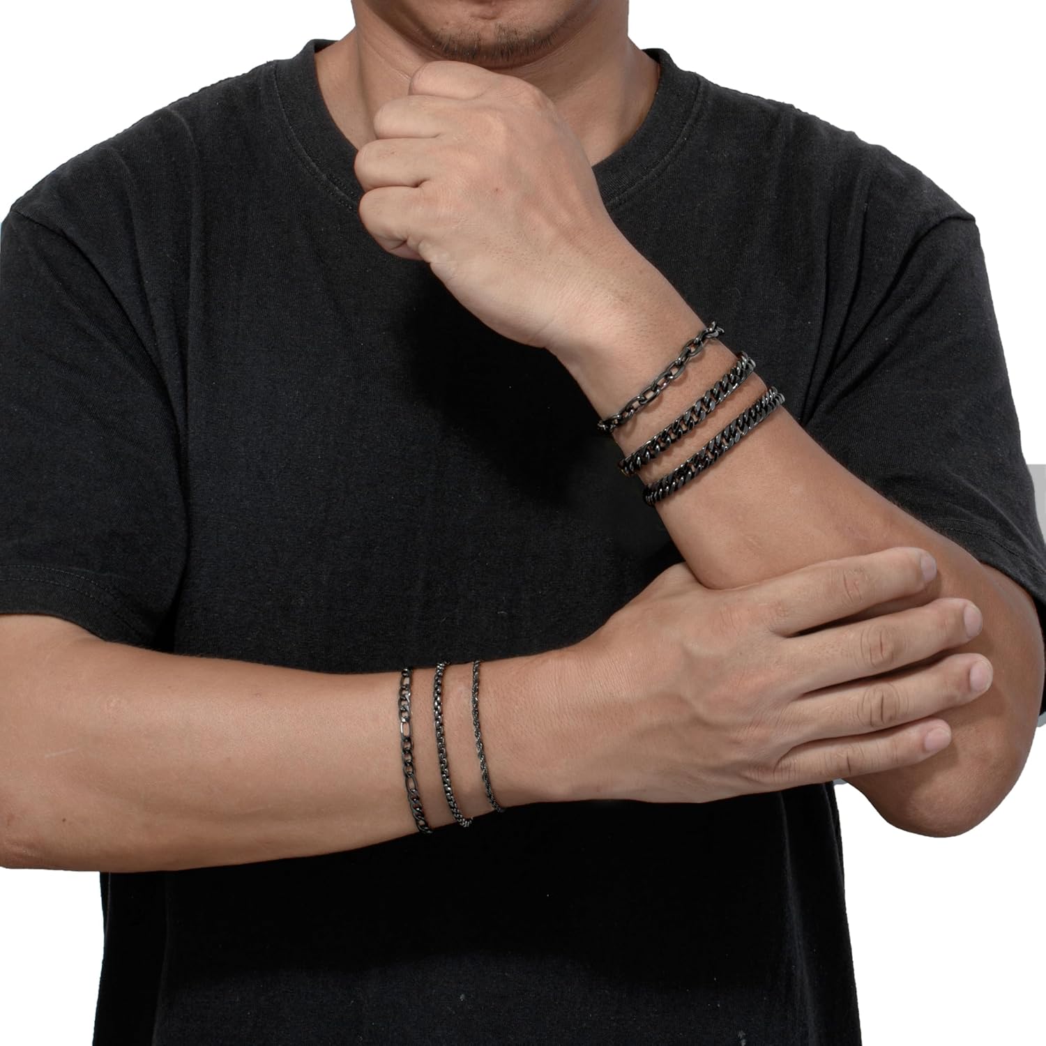 XIANNVXI 6pcs Stainless Steel Bracelets for Men Women Silver/Gold/Black Cuban Link Rope Paperclip Chain Bracelets Set 6.5/7/7.5/8.3/9 Inches Metal Bracelet Mens Fashion Accessories Jewelry Set - Image 2