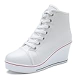 Wedge Sneakers for Women, High Heel Platform High Top Canvas Shoes Lace up Zipper Fashion Sneakers, Tenis Zapatos de Cuña Plataforma Tacón para Mujer, Suitbale for Y2K & Harley Quinn Cosplay