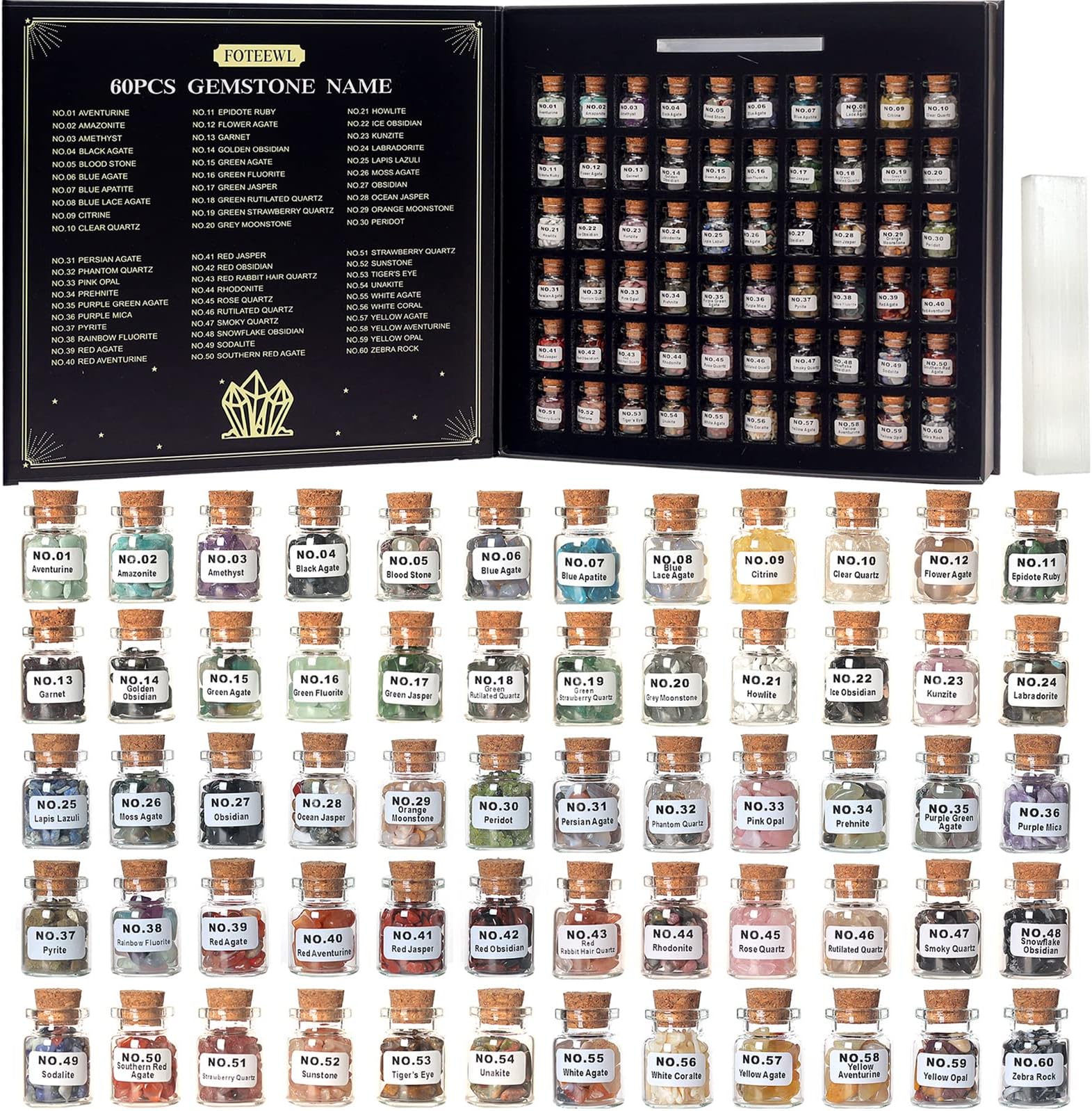 60 PCS Different Crystals and Healing Stones Set,Real