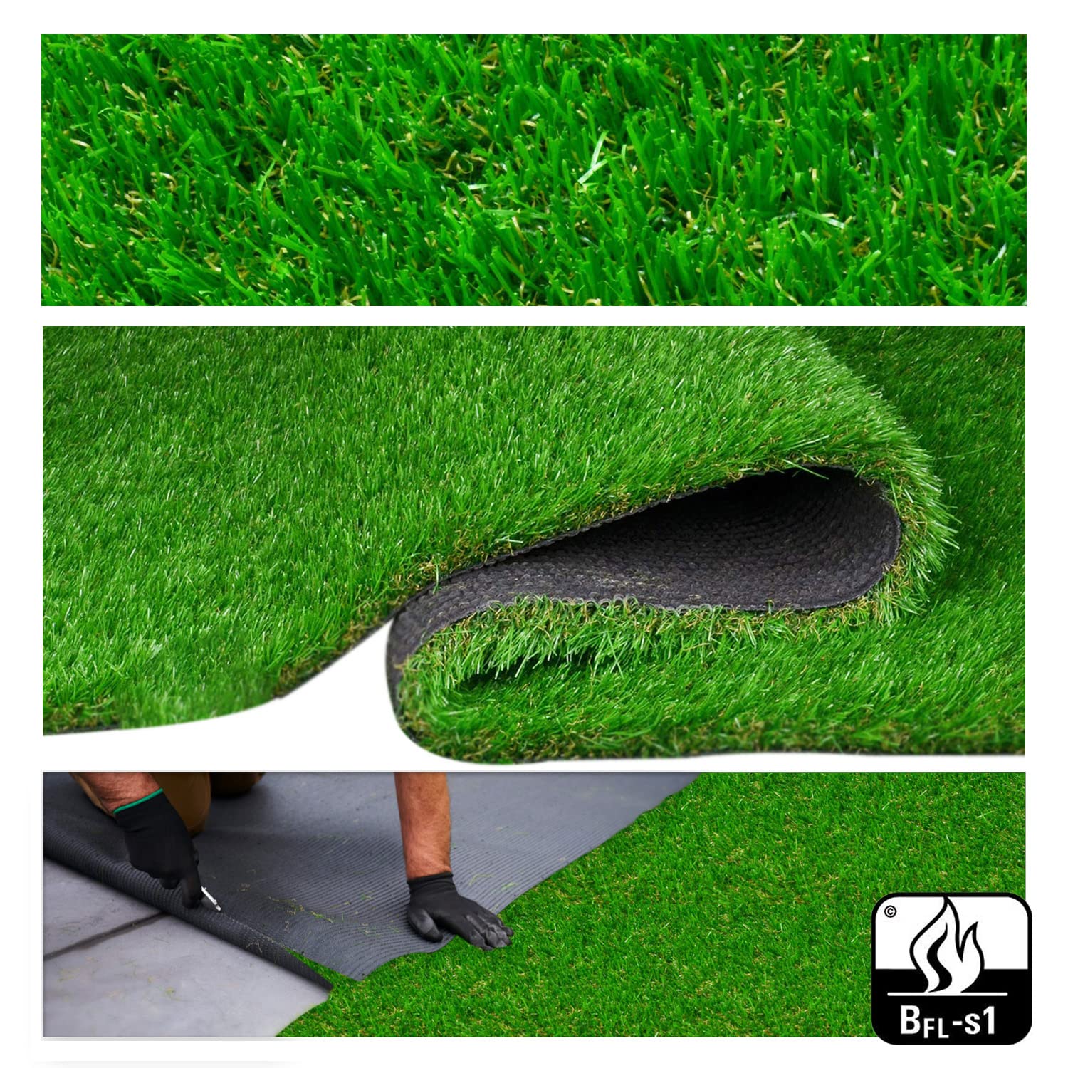 MDEKOR Kunstgrastapijt voor buiten, kunstgras, weerbestendig, grastapijt, per meter, groen, 300 x 200 cm, balkon, vloerbedekking, waterdoorlatend met drainage, 200 cm breed, in echte gras-look