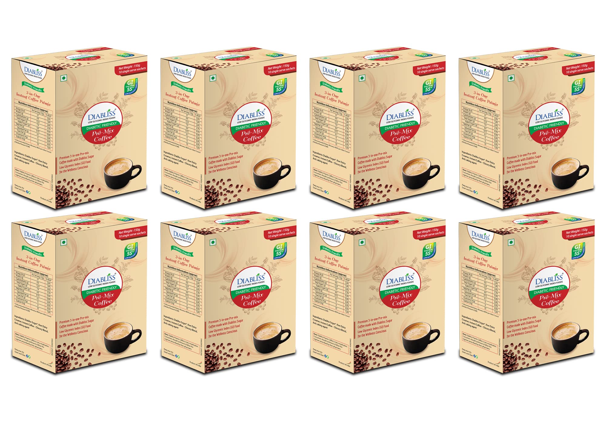 Diabliss Diabetic Friendly 3-in-One Instant Premix Coffee - Low Glycemic Index (GI) Food Refreshing Taste Sugar (unflavored 8) (B0BRMZD3B9) Amazon Price History, Amazon Price Tracker