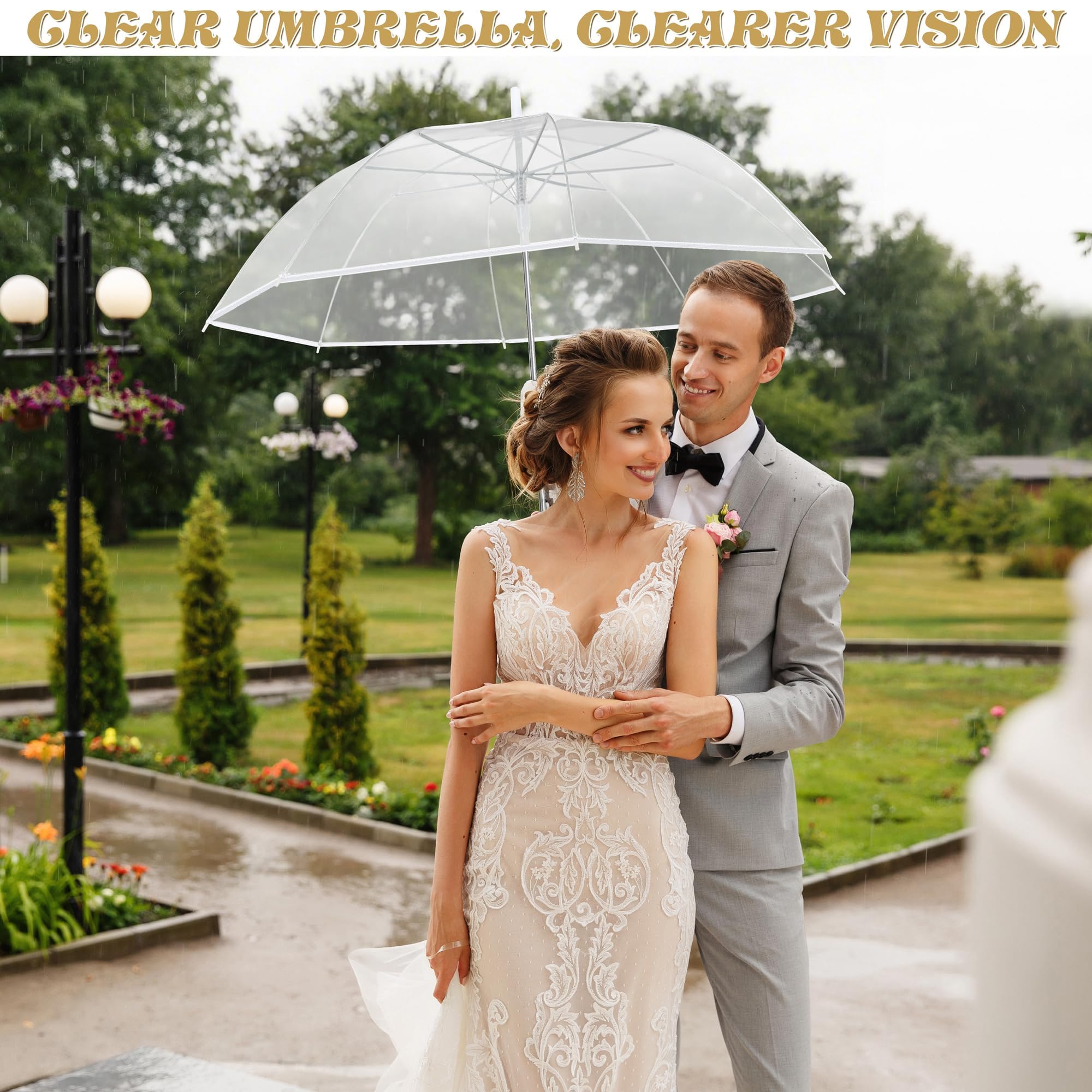 Condition photo showing Good Condition for aodaer clear wedding umbrella with foldable storage box transparent auto open stick umbrellas windproof large canopy umbrella with j hook handle for outdoor activities, wedding photography